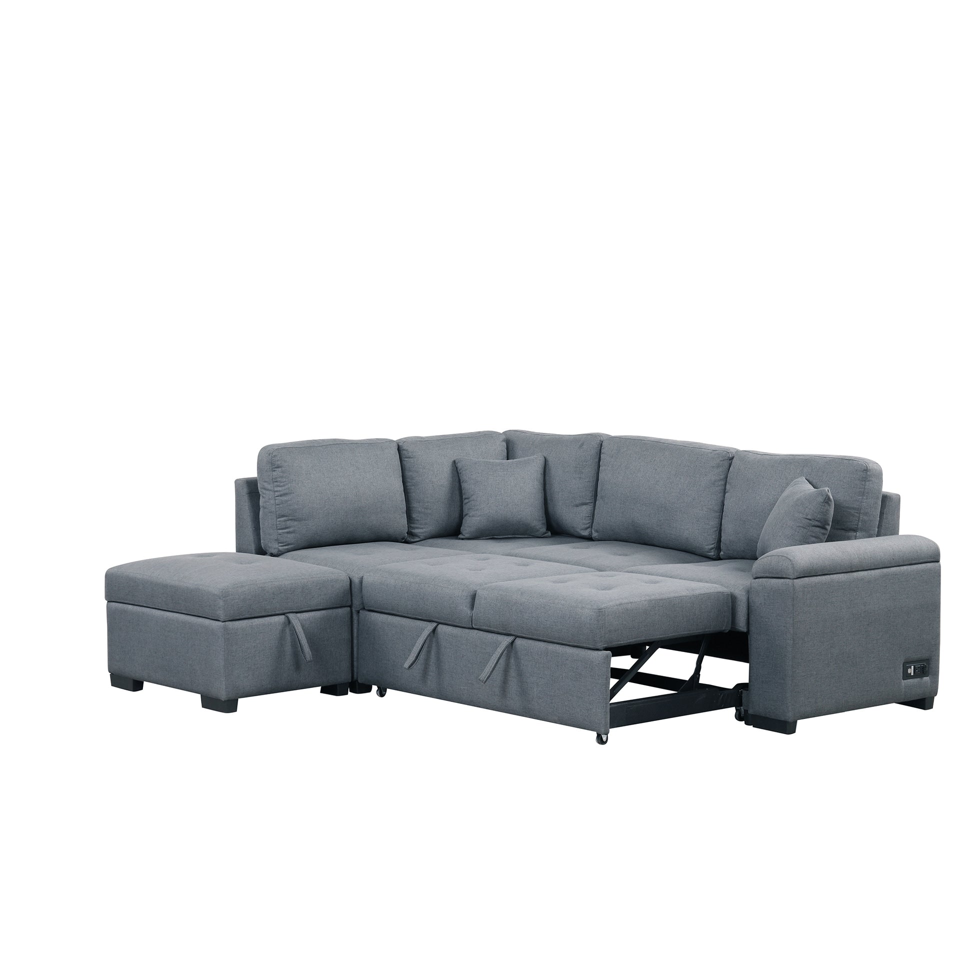 Sleeper Sectional Sofa, L Shape Corner Couch Sofa Bed With Storage Ottoman & Hidden Arm Storage & Usb Charge For Living Room Apartment, Dark Gray Dark Gray Linen 4 Seat