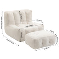 Fluffy Bean Bag Chair, Comfortable Bean Bag For Adults And Children, Super Soft Lazy Sofa Chair With Memory Foam And Ottoman, Indoor Modern Focus Bean Bag Chair For Living Room, Bedroom, Apartment White Velvet