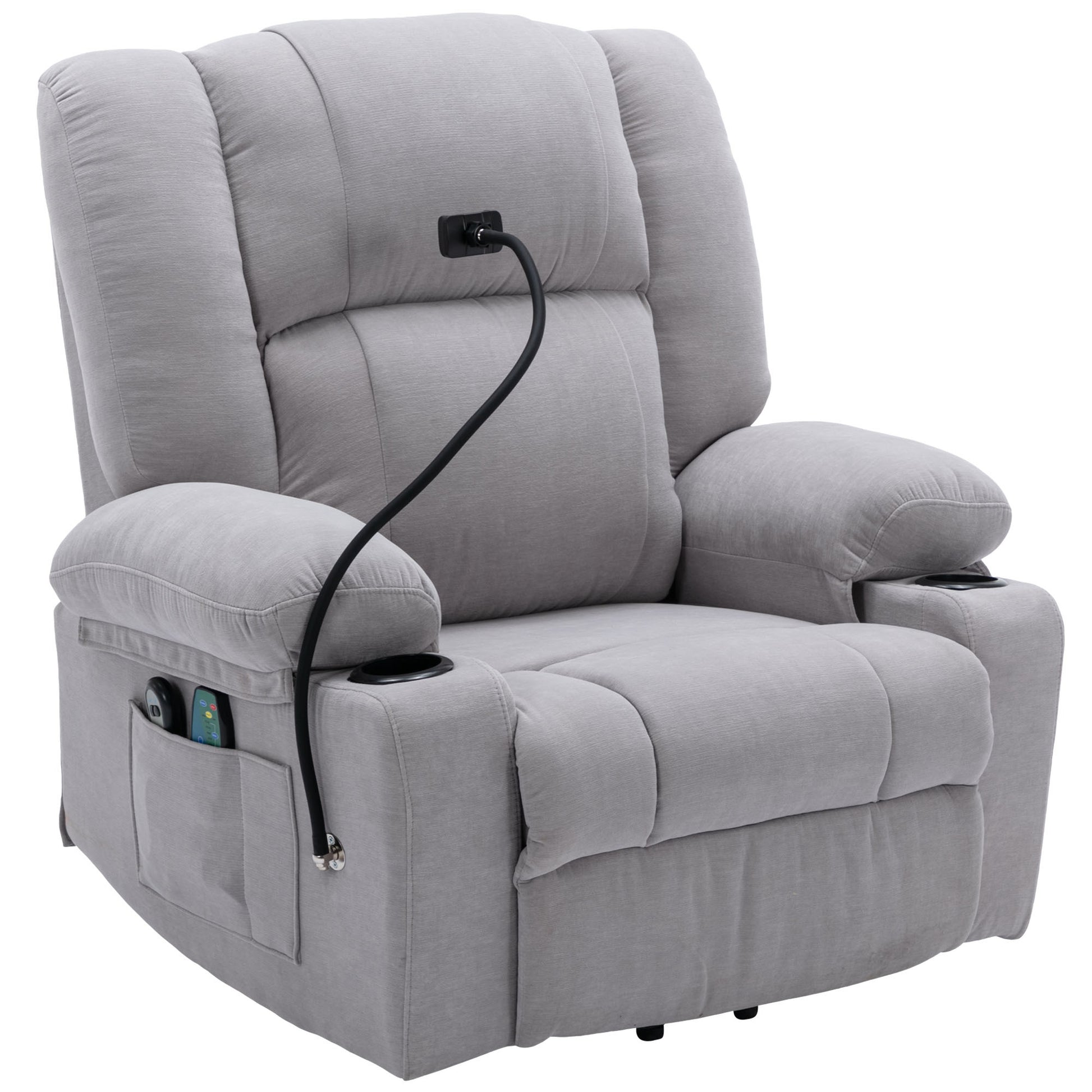 Power Lift Recliner Chair Electric Recliner For Elderly Recliner Chair With Massage And Heating Functions, Remote, Phone Holder Side Pockets And Cup Holders For Living Room, Grey Grey Foam Chenille