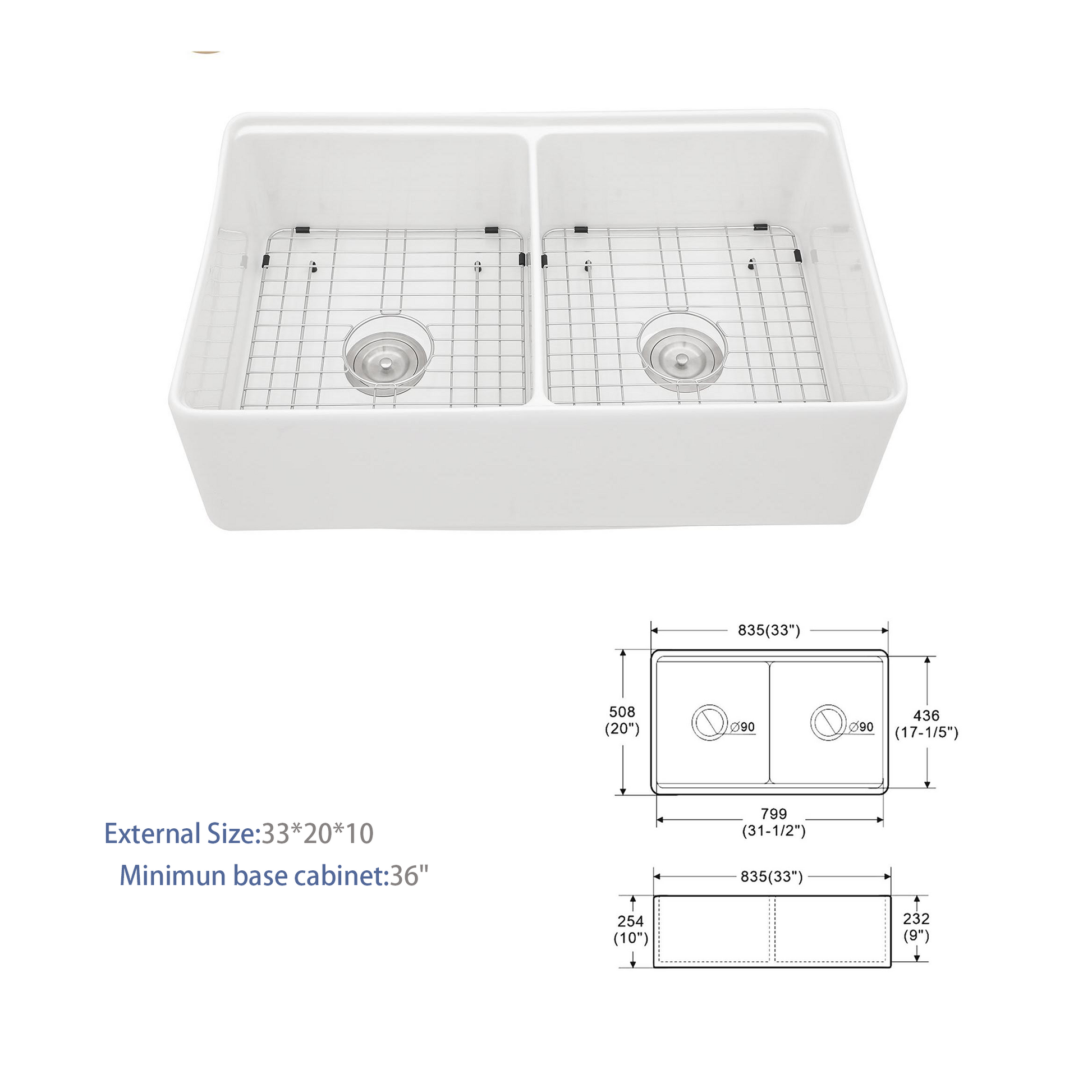 White Farmhouse Sink Workstation 33 Inch White Ceramic Double Bowl Farm Kitchen Sink White Ceramic