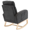 Modern Accent Rocking Chair Rocking Chair With Solid Wood Legs, Upholstered Nursery Glider Rocker, Comfy Armchair With Side Pocket, Living Room Lounge Arm Chair With High Backrest Dark Grey,Teddy Dark Grey White Primary Living Space Casual Foam Teddy