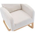 Modern Accent Rocking Chair Rocking Chair With Solid Wood Legs, Upholstered Nursery Glider Rocker, Comfy Armchair With Side Pocket, Living Room Lounge Arm Chair With High Backrest White,Teddy White White Primary Living Space Casual Foam Teddy