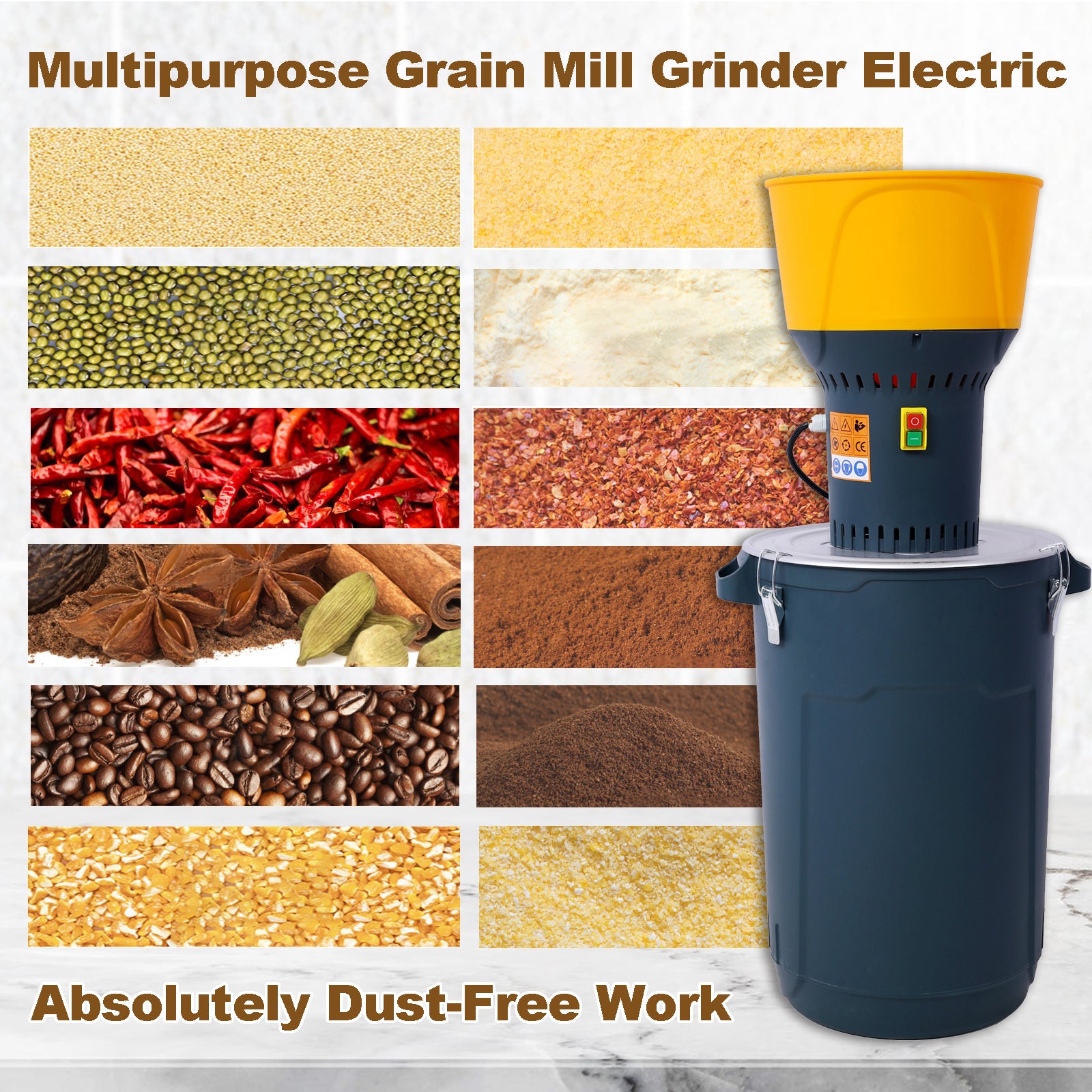 60L Grain Mill Grinder Electric Corn Grinder, Grain Mills Mill Flour Mills Molino De Maiz, Farm Home Electric Grinder For Corn Grain Feed, Wheat Grinder With 5 Grinder Sieves 1Wrench Dark Gray Steel