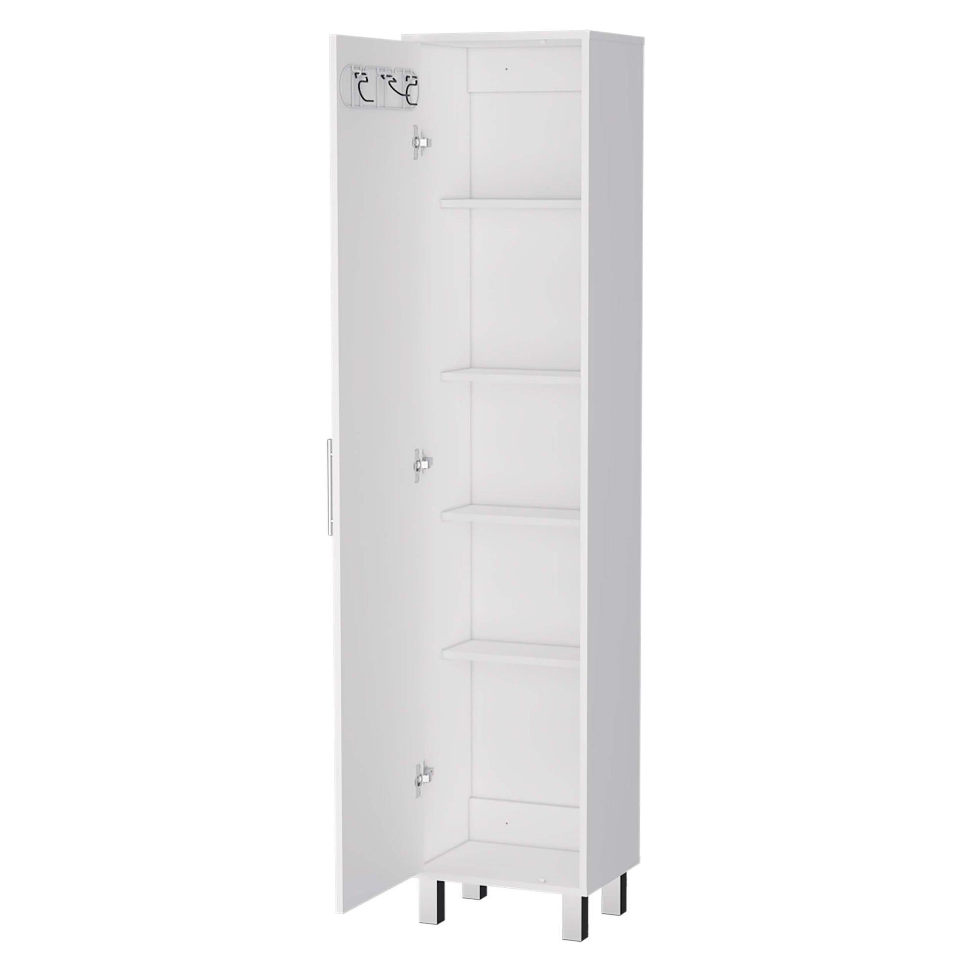 Lawen Tall Storage Cabinet, Single Door, 3 Broom