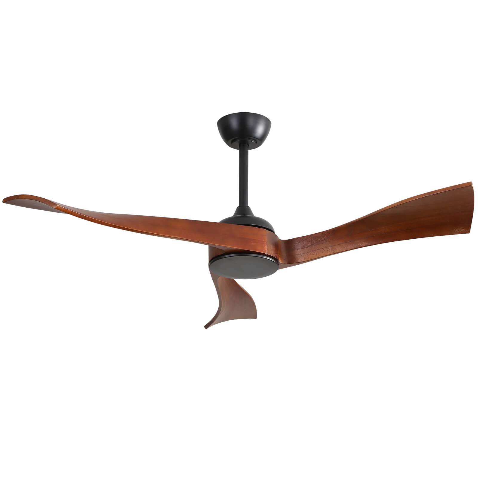 52 Inch Indoor Modern Ceiling Fan No Light 6 Speed Remote 3 Solid Wood Blade Reversible Dc Motor For Living Room Black Metal & Wood