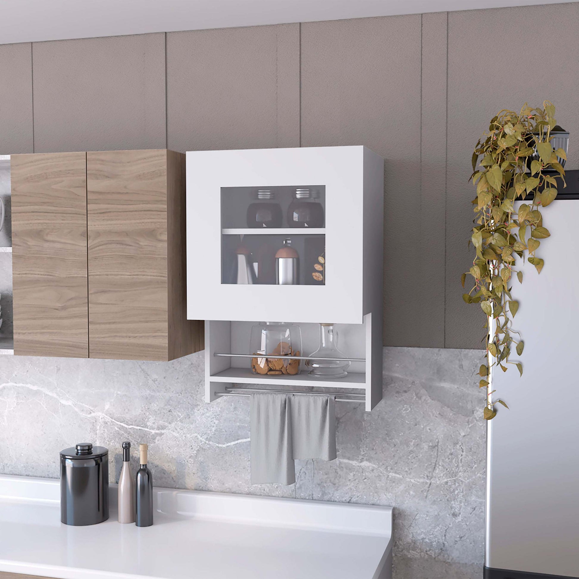 Florence Kitchen Wall Cabinet, Spice And Towel