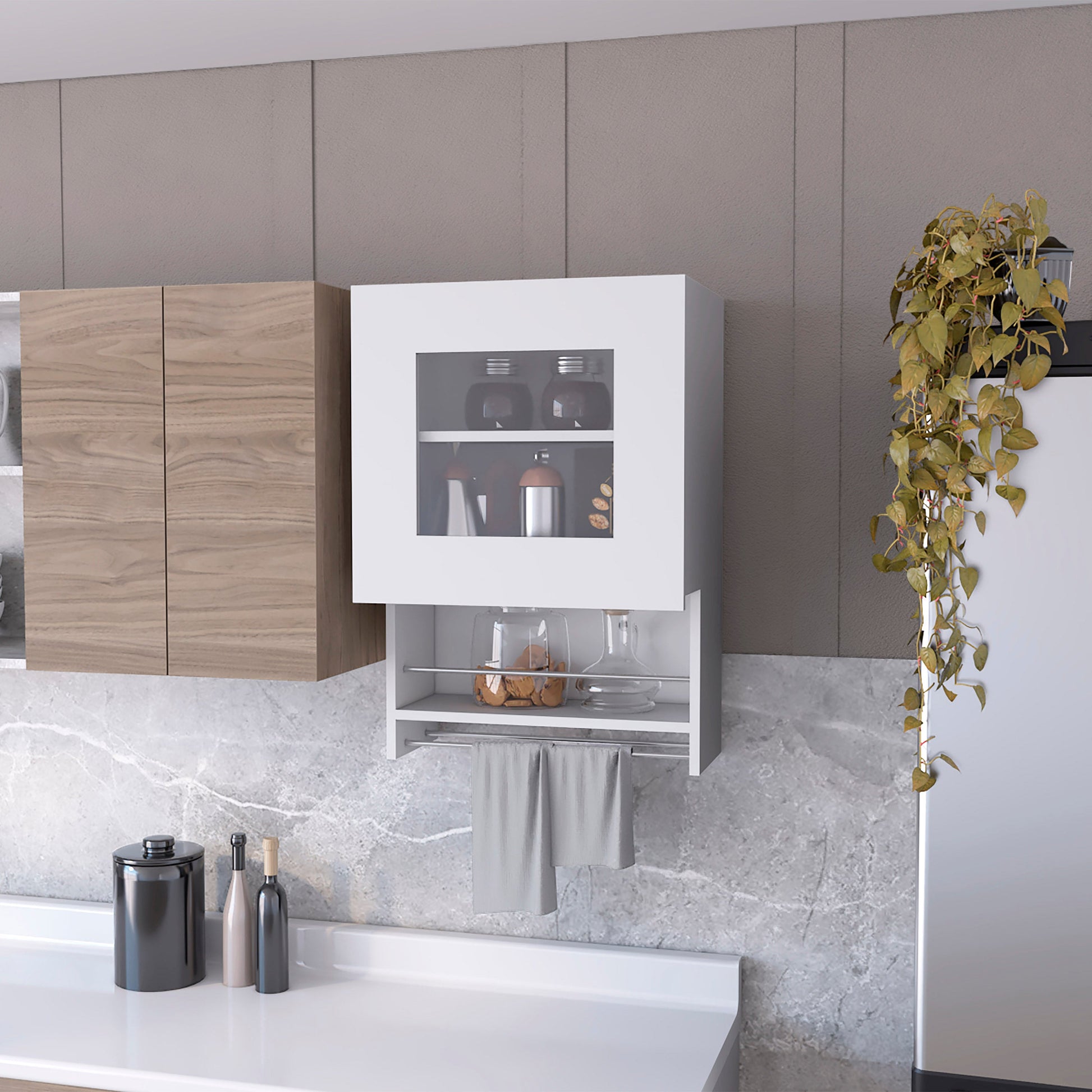 Florence Kitchen Wall Cabinet, Spice And Towel Rack White Mdf Engineered Wood