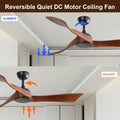 52 Inch Indoor Modern Ceiling Fan No Light 6 Speed Remote 3 Solid Wood Blade Reversible Dc Motor For Living Room Black Metal & Wood