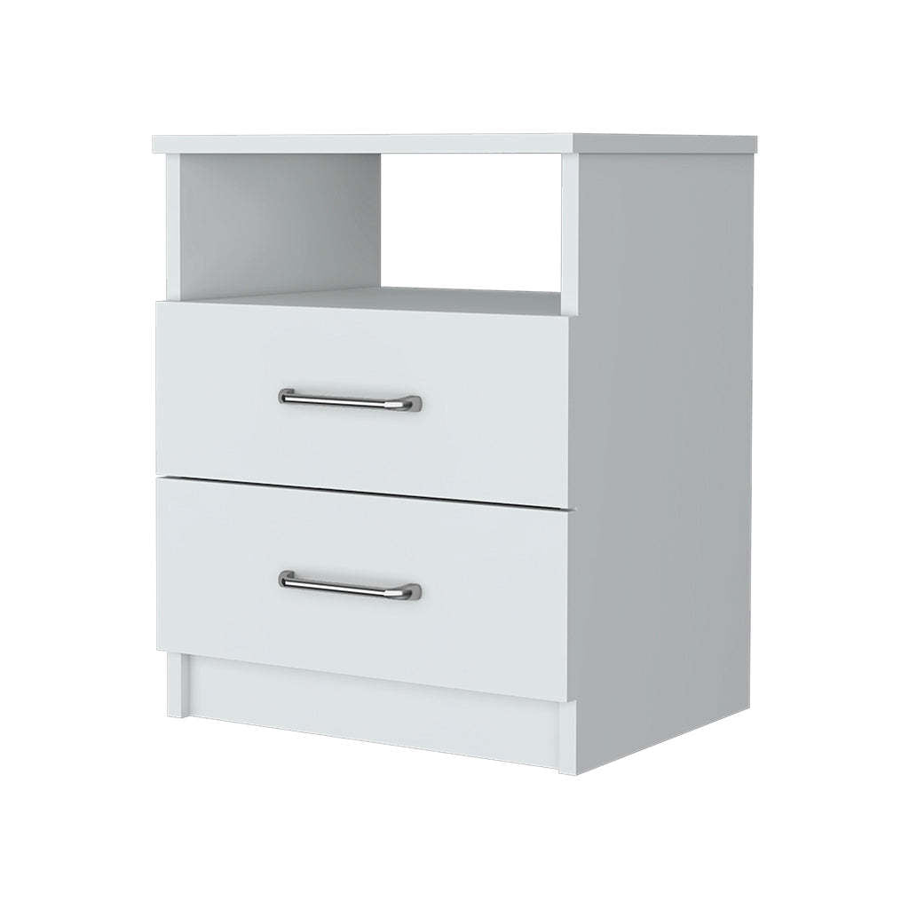 Oklahoma Nightstand,Two Drawers, One Shelf White Mdf Engineered Wood