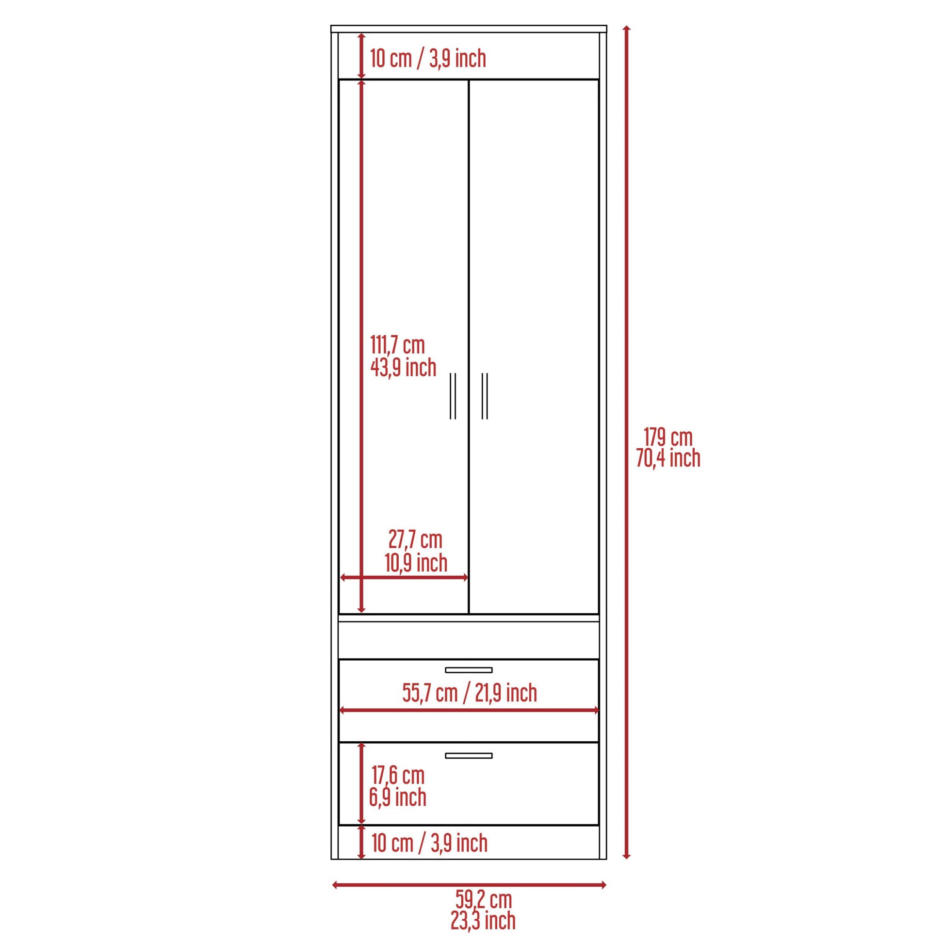 Alabama Armoire, One Large Cabinet, Two Drawers White Mdf Engineered Wood