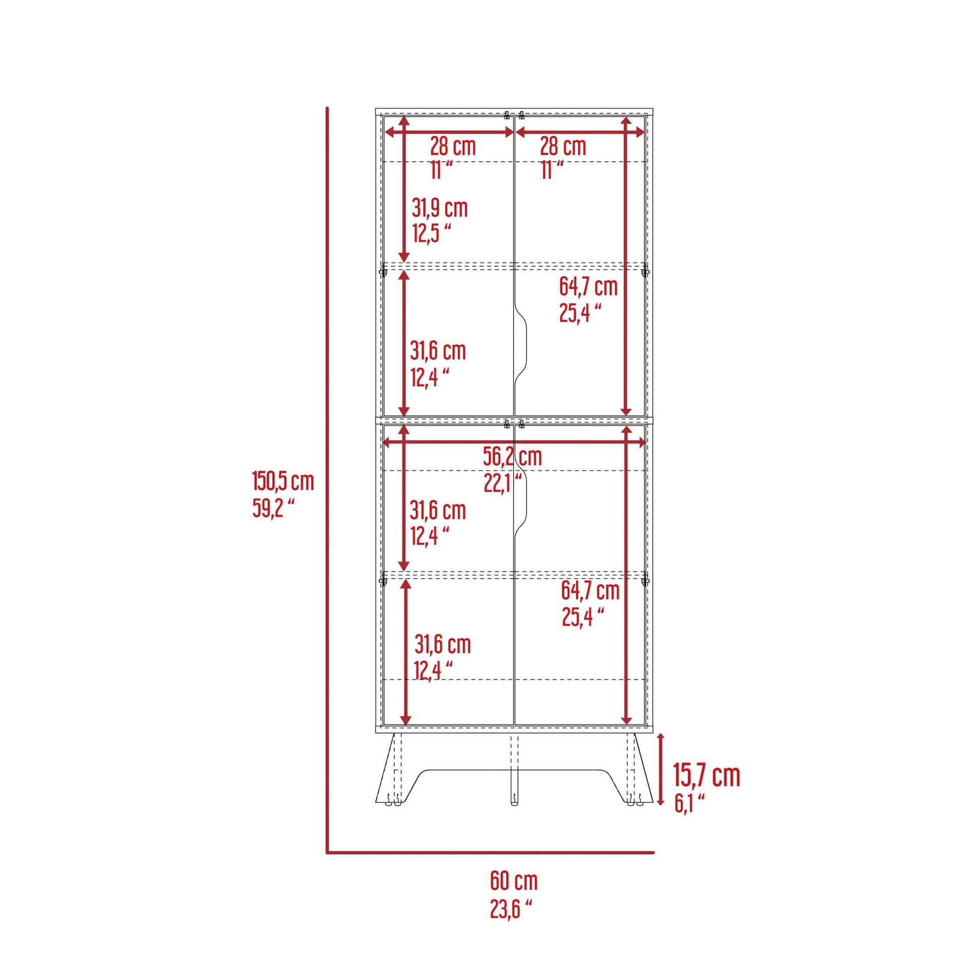 Yuma 150" Wall Cabinet, Two Close Cabinets, Two Open Shelves White Mdf Engineered Wood