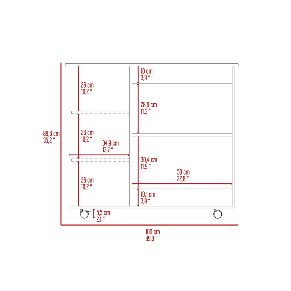 Arizona Kitchen Cart, 2 Storage Shelves, 3 Side Shelves Four Casters Multicolor Mdf Engineered Wood