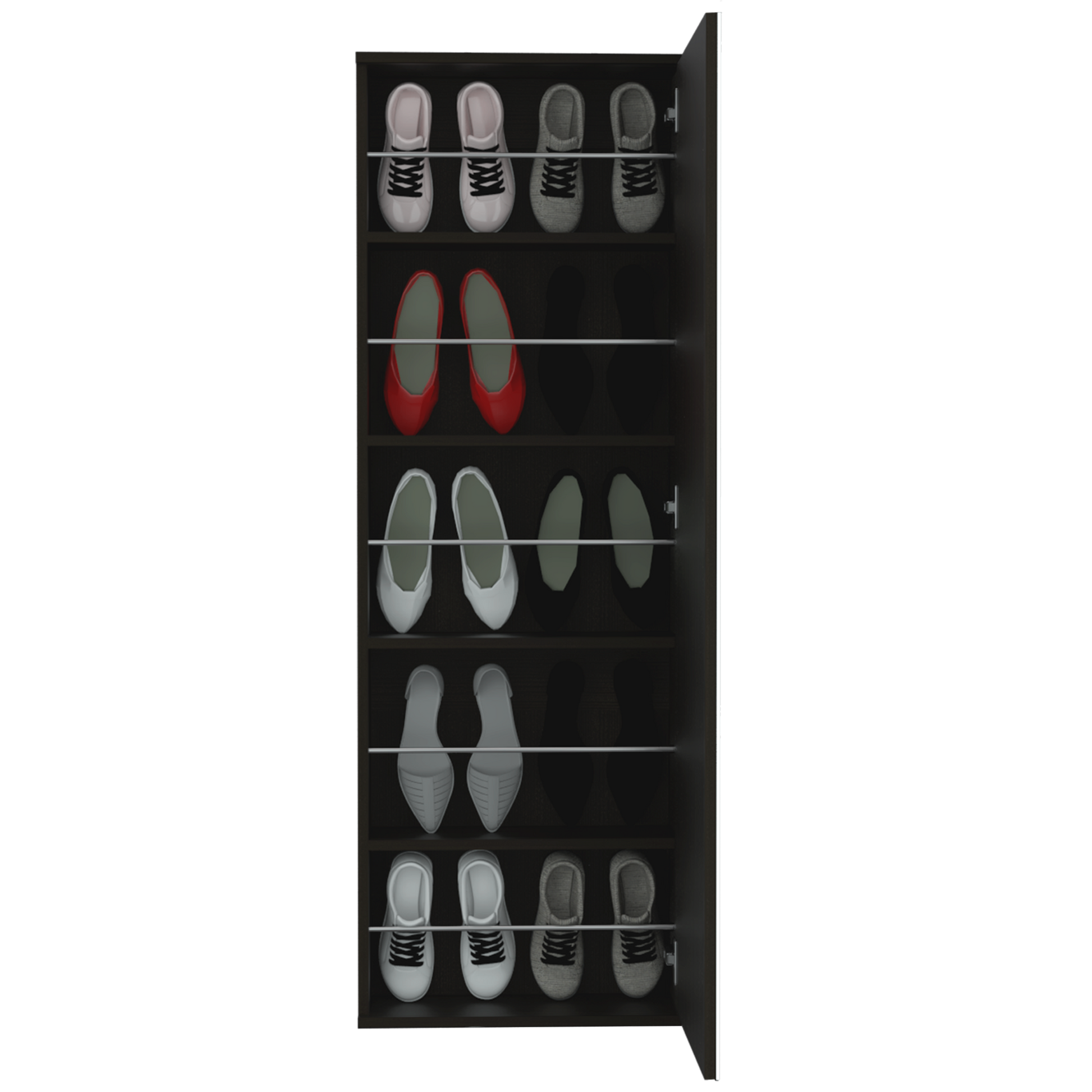 Connecticut Wall Mounted Shoe Rack, Mirror, Five Shelves, Ten Shoes Capacity Black Mdf Engineered Wood