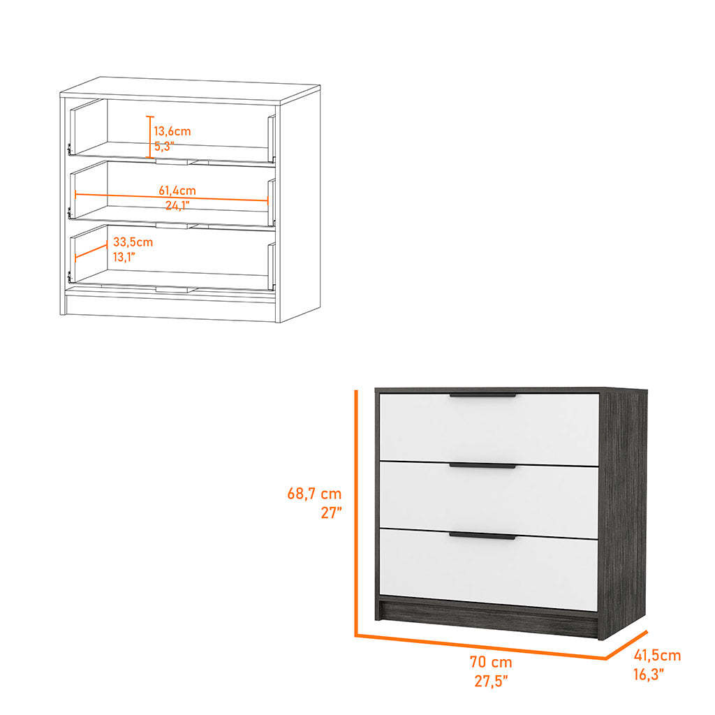 Washington Three Drawer Dresser Multicolor Mdf Engineered Wood