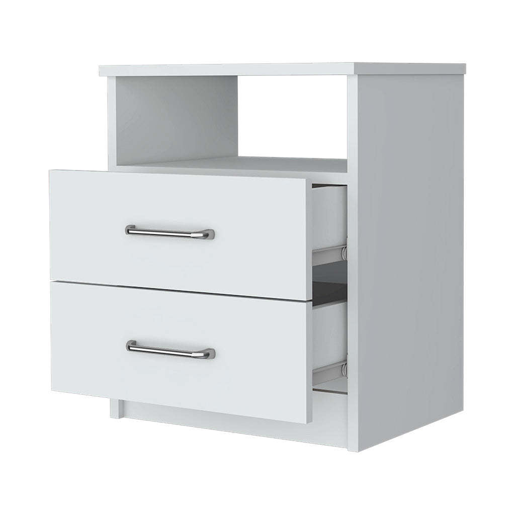 Oklahoma Nightstand,Two Drawers, One Shelf White Mdf Engineered Wood