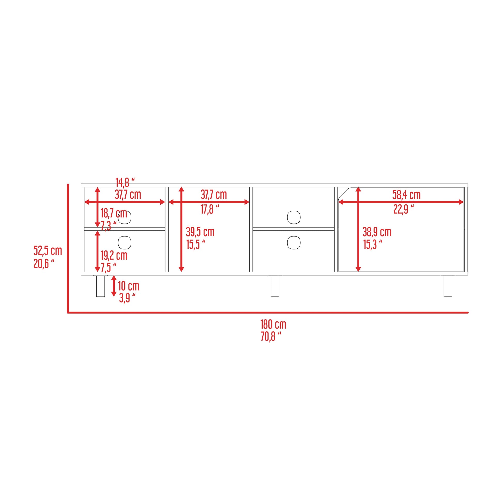 Native Tv Stand For Tv S Up 70", Four Open Shelves, Five Legs White 60 69 Inches Mdf Engineered Wood