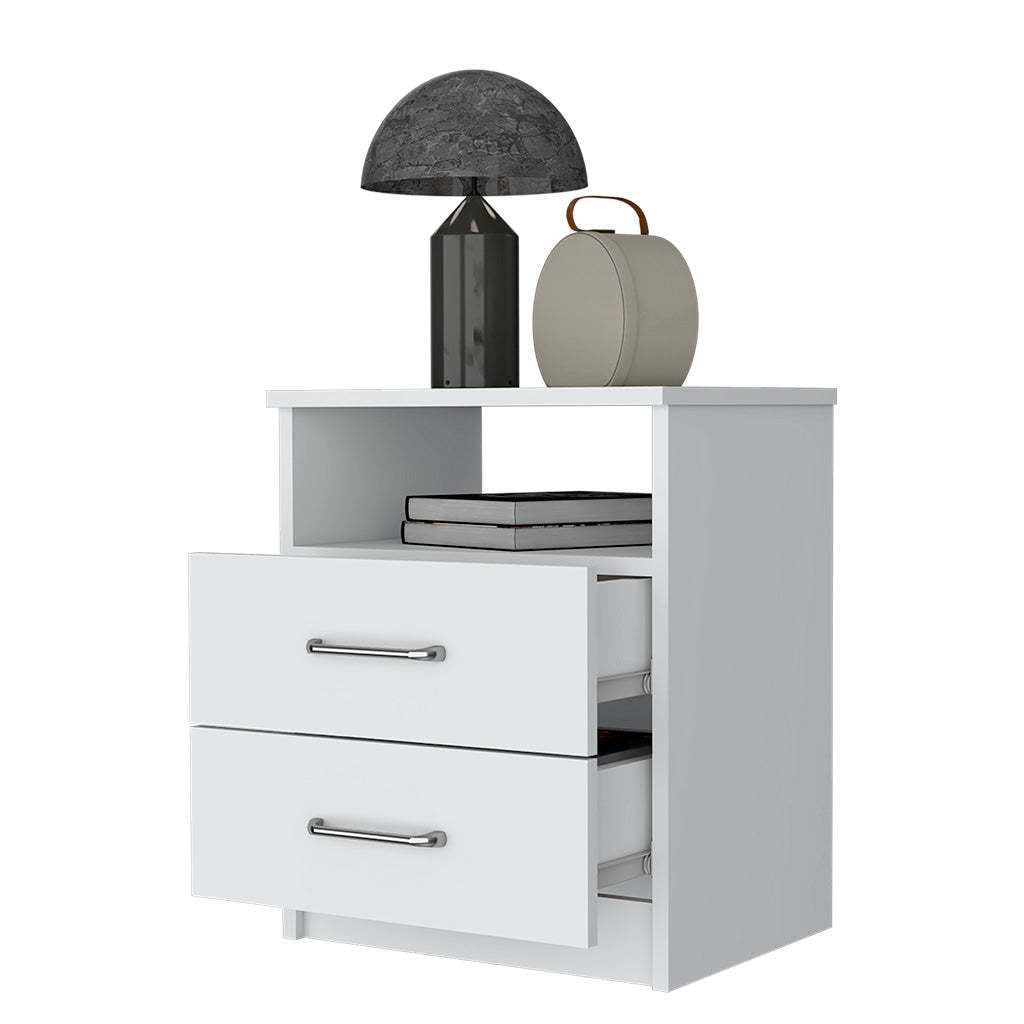 Oklahoma Nightstand,Two Drawers, One Shelf White Mdf Engineered Wood