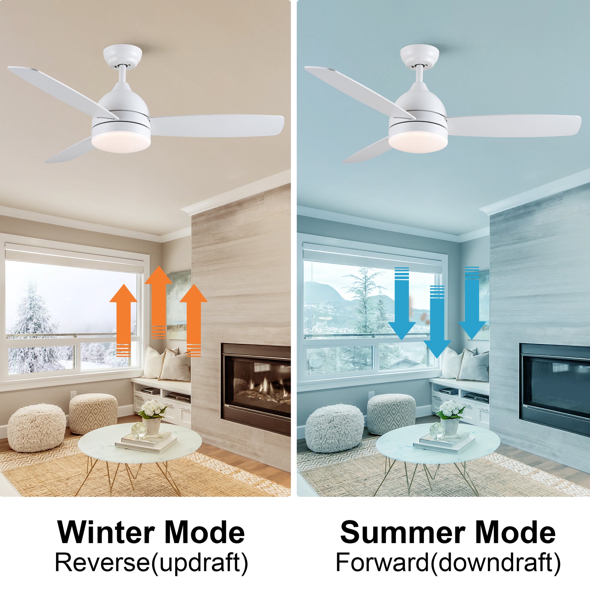 Smart 48 In. Integrated Led Balck Ceiling Fan With Remote Contorl And Plywood Blades White Plywood