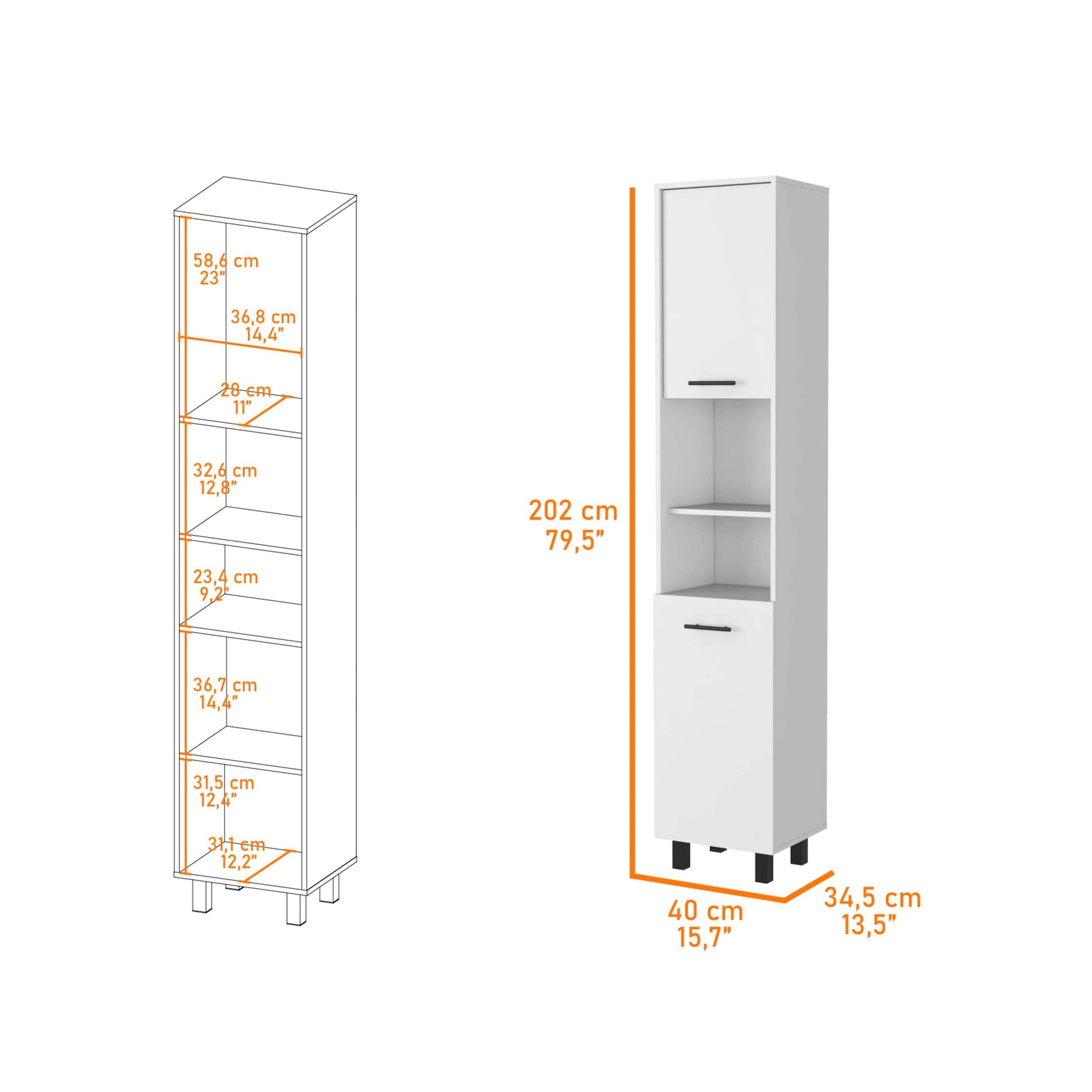 Sheffield 2 Door Pantry Cabinet, With Two 2 Cabinet Spaces And Two Open Shelves White Mdf Engineered Wood