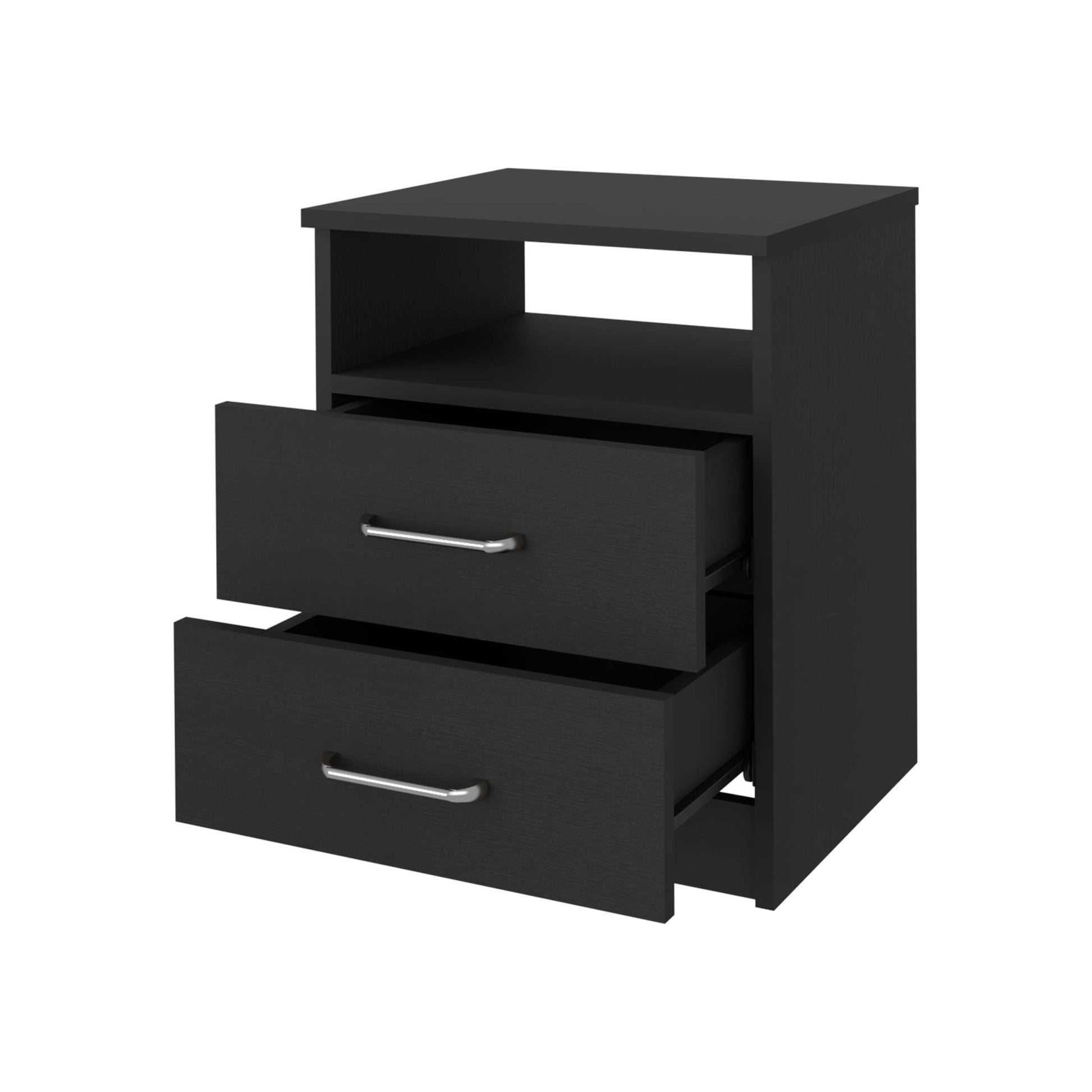 Oklahoma Nightstand,Two Drawers, One Shelf Black Mdf Engineered Wood