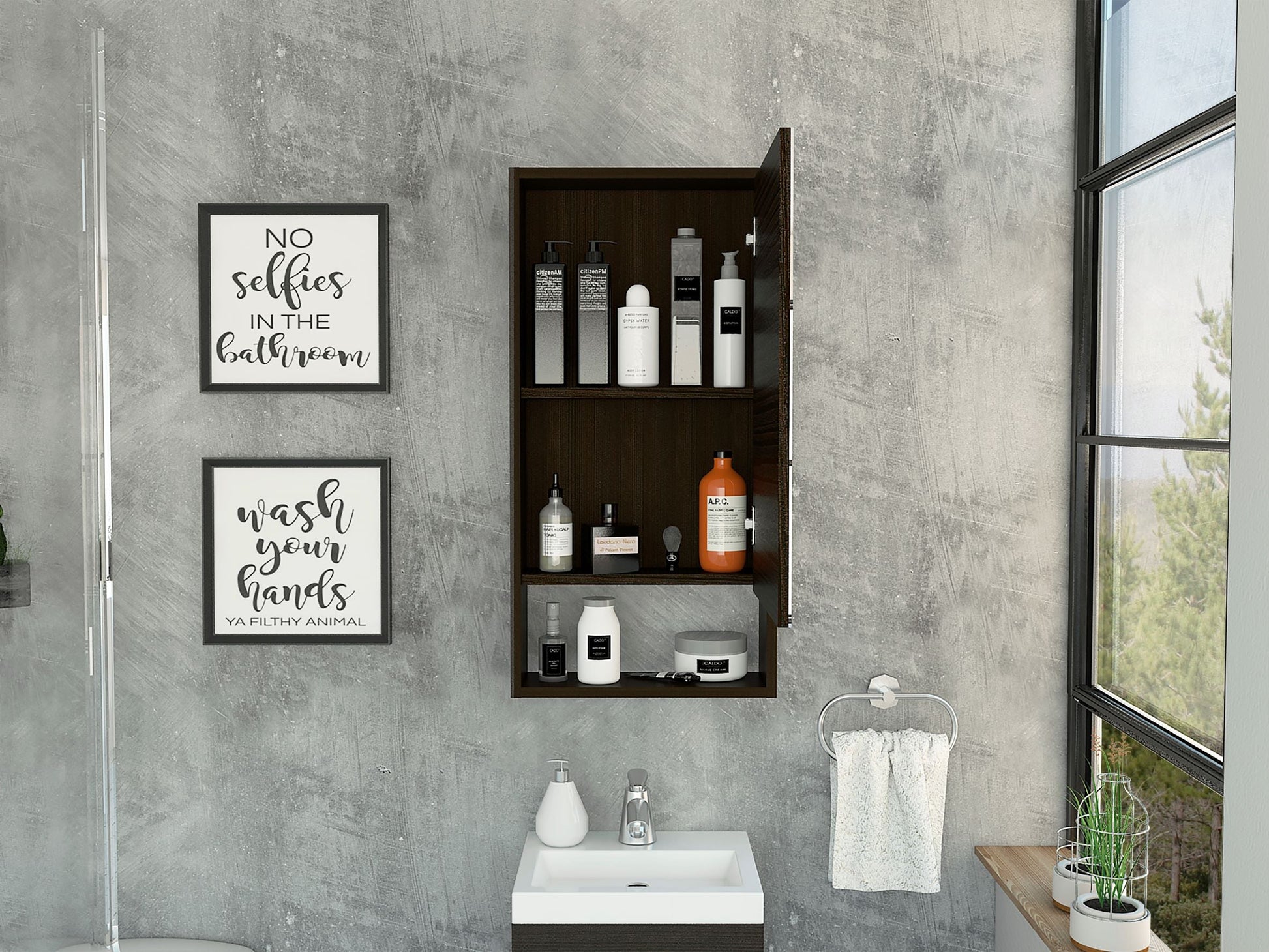 Modesto Medicine Cabinet, One Open Shelf, Mirrored Cabinet With Two Interior Shelves Black Mdf Engineered Wood