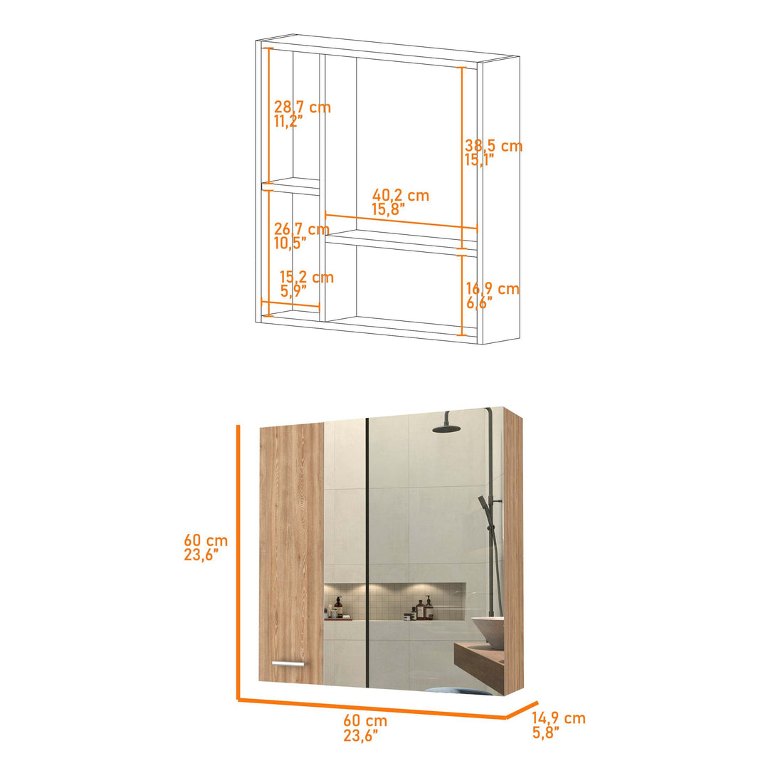 Kenya Medicine Cabinet, Mirror, Double Door, Four Interior Shelves Beige Mdf Engineered Wood