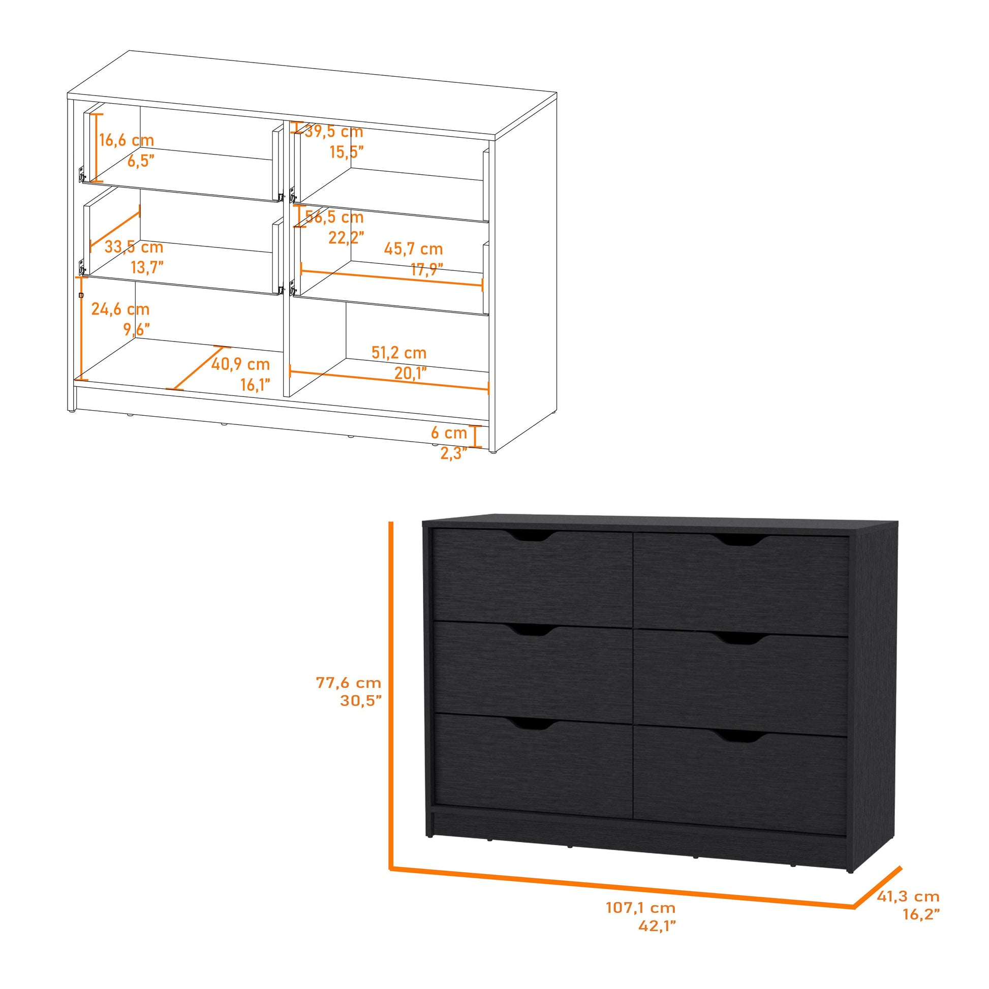 Dillon 4 Drawers Dresser, Chest Of Drawers With 2 Cabinets White Mdf Engineered Wood