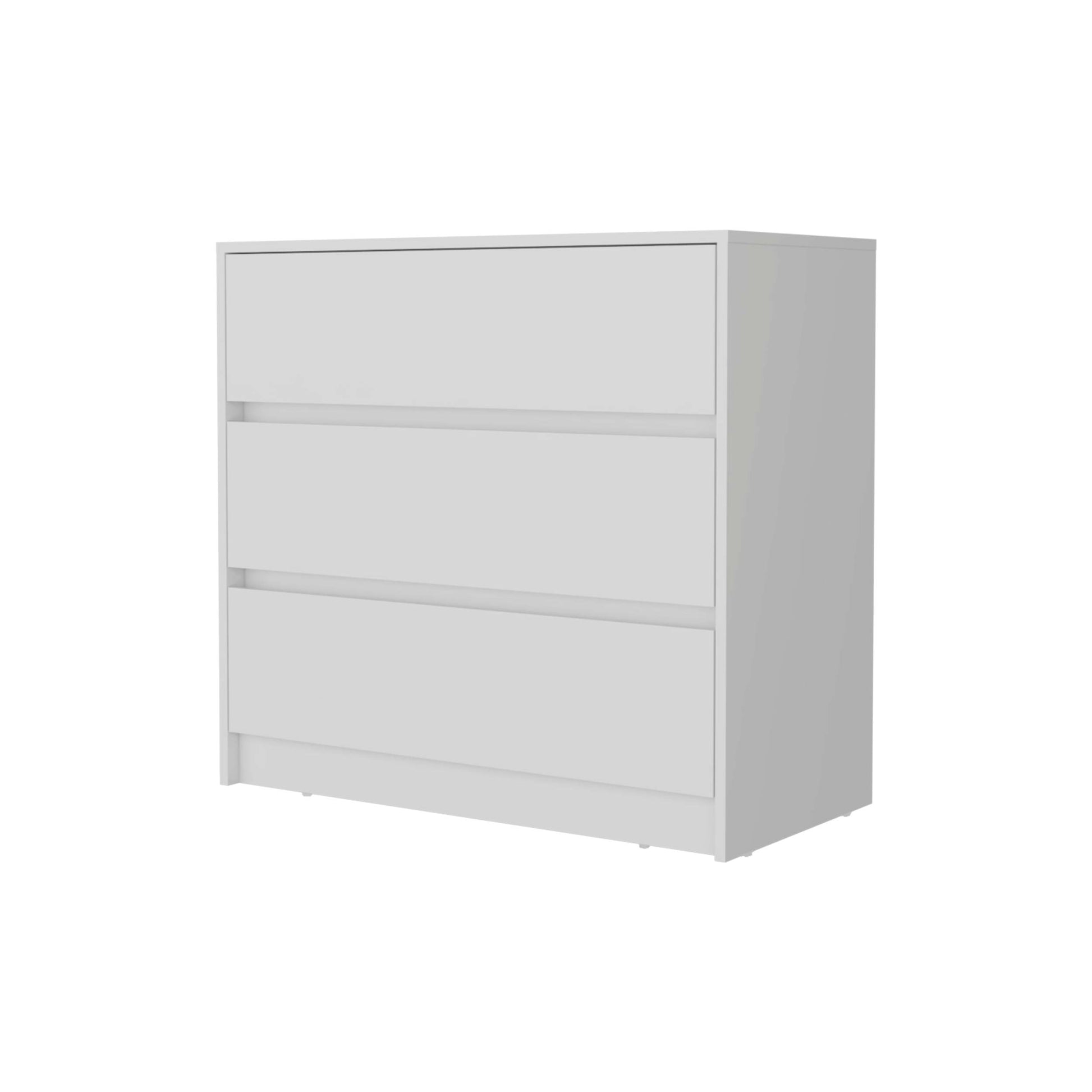 Avra 3 Drawer Dresser, Manufactured Wood Top And Front Chest Of Drawers White Mdf Engineered Wood