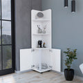 Sunriver Corner Shelf With Cabinet, 3 Tier Shelf, Metal Handles White Mdf Engineered Wood