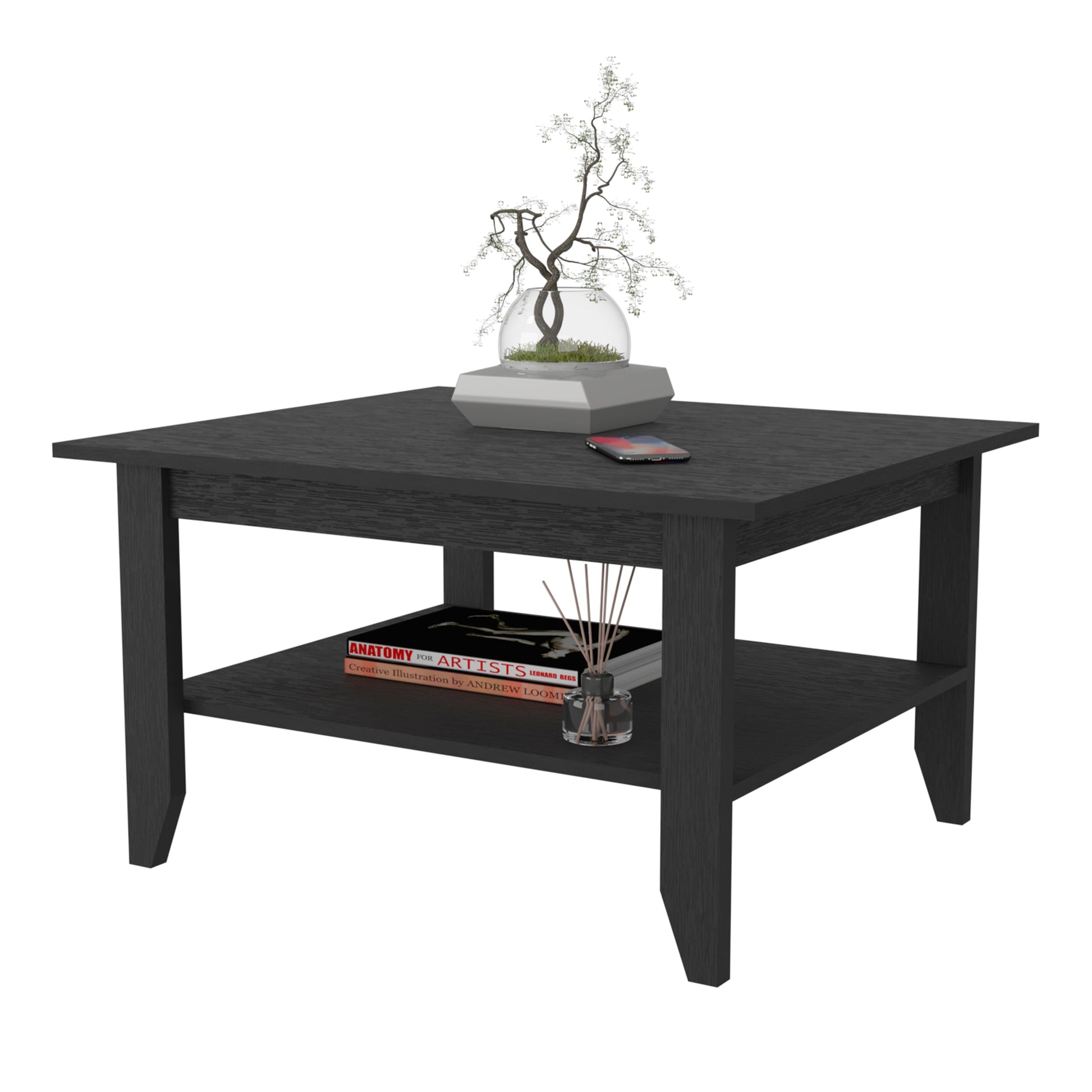 Osceola Coffee Table Black Primary Living Space Modern Pine Rectangular Pine Engineered Wood