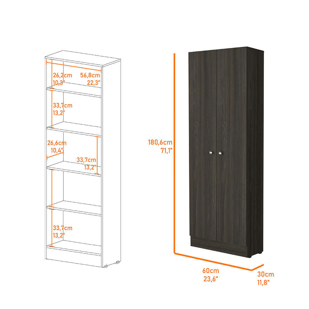 Virginia Double Door Storage Cabinet, Five Shelves White Mdf Engineered Wood