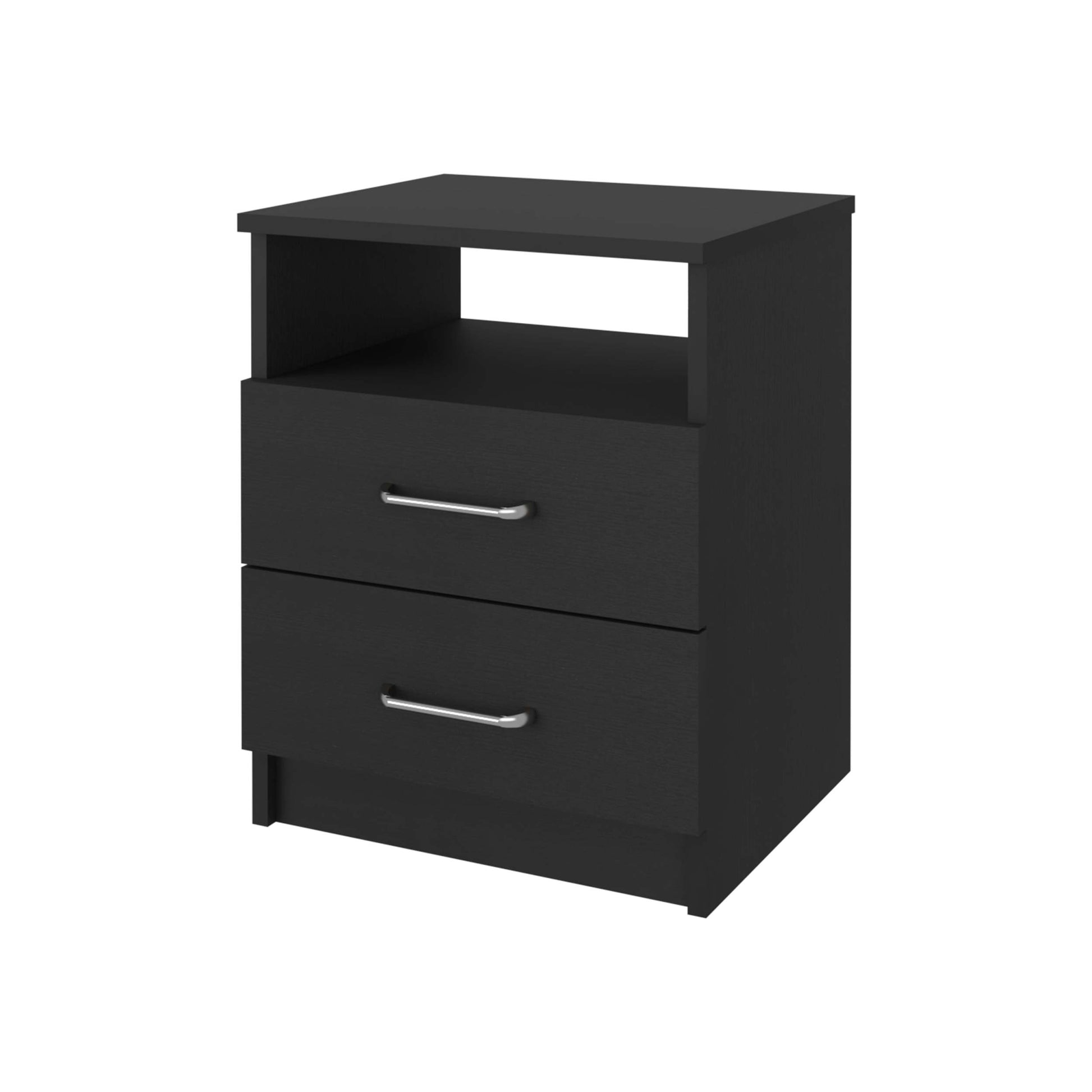 Oklahoma Nightstand,Two Drawers, One Shelf Black Mdf Engineered Wood