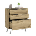 Praga Dresser, Three Drawers, Superior Top, Hairpin Legs Beige Mdf Engineered Wood