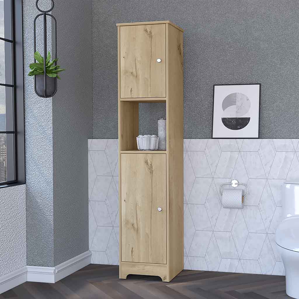 Charlotte Linen Cabinet, 2 Single Door Cabinet, Division, One Shelf Beige Mdf Engineered Wood