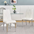 Modern Simple Light Luxury Dining Chair White Chair Home Bedroom Stool Back Pu Electroplated Chair Legs Set Of 2 Metal White Silver Pu