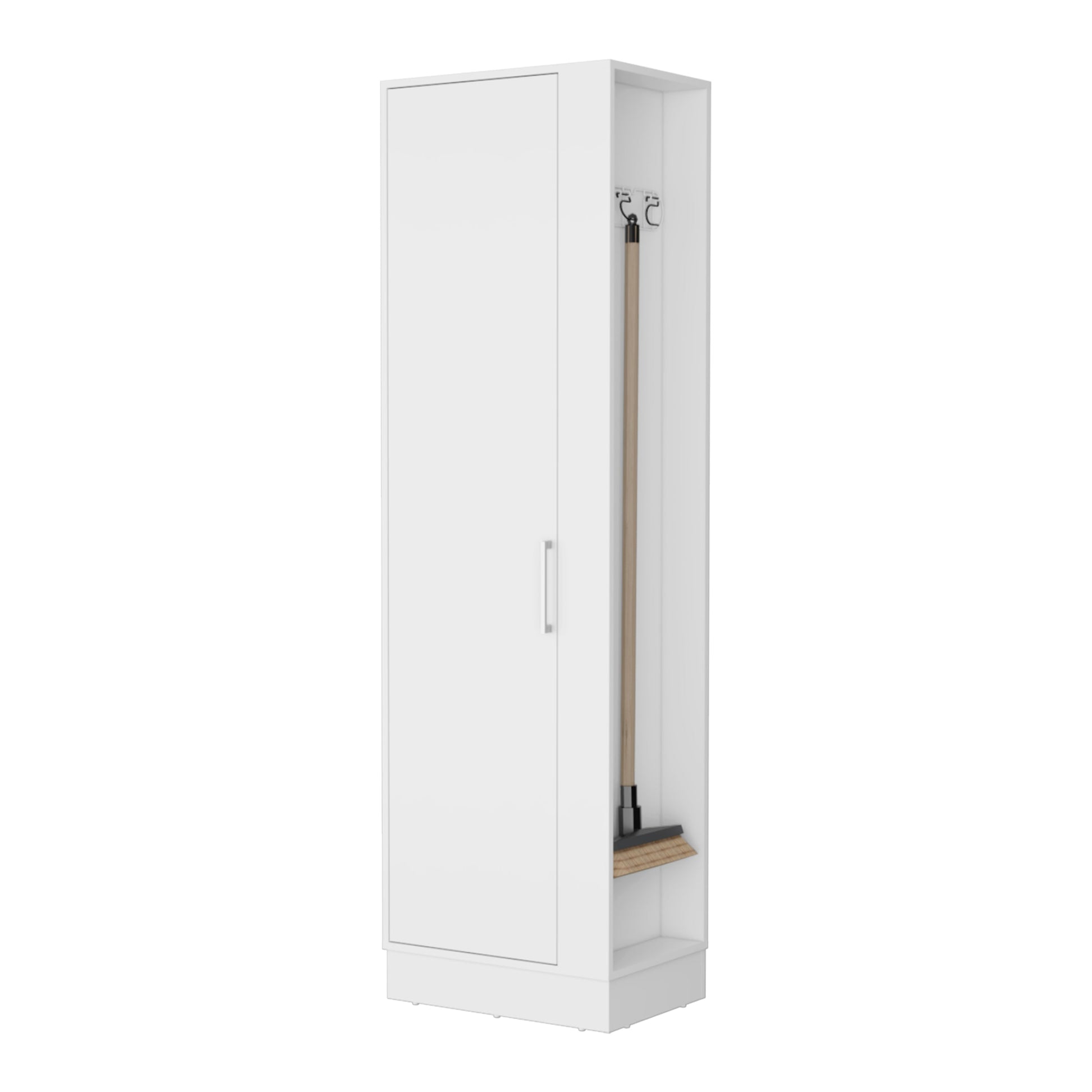 Nampa Storage Cabinet, Single Door, Broom Hangers ,White White Mdf Engineered Wood