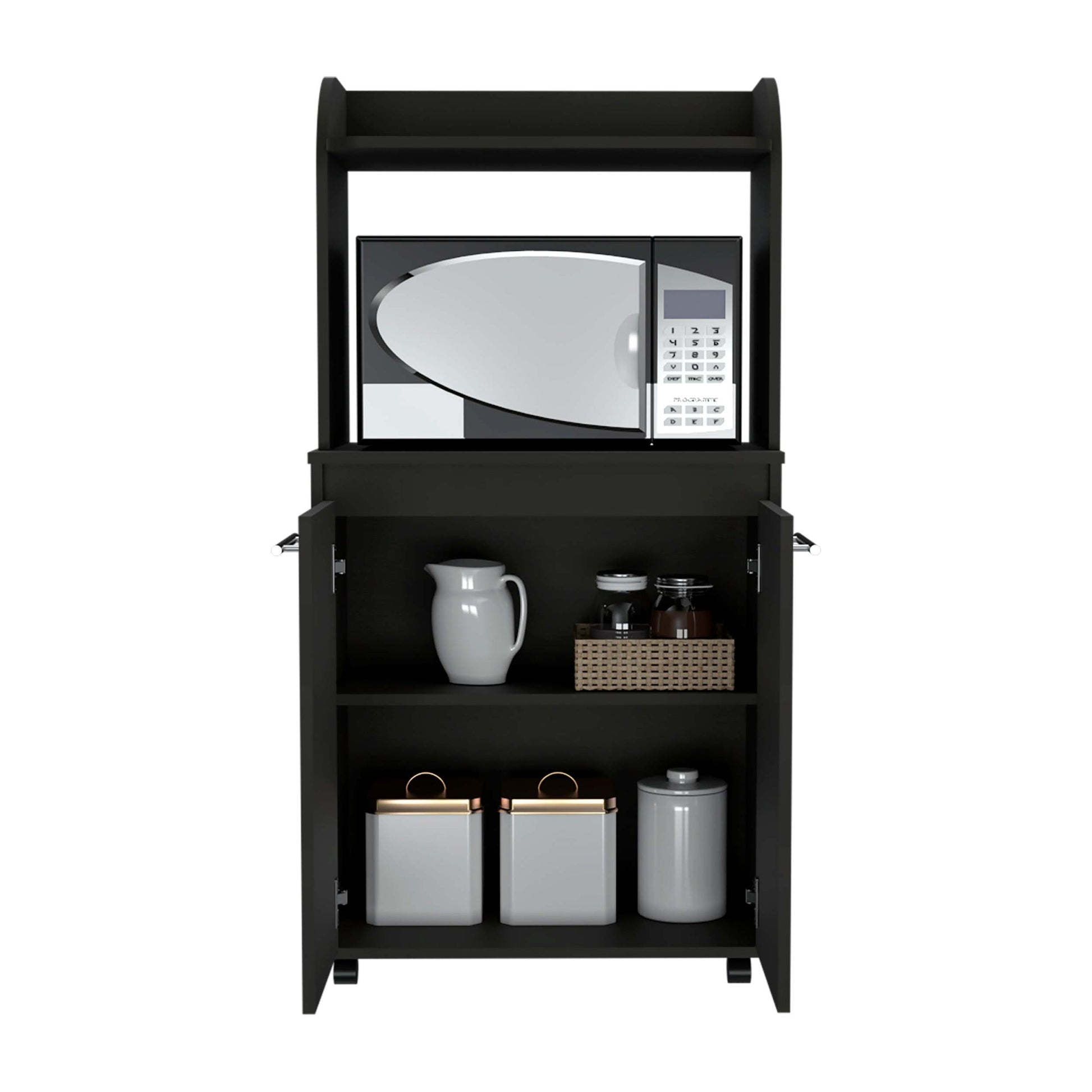 Rockford Kitchen Cart, Open Shelf, Double Door Cabinet, Two Interior Shelves Black Dining Room Contemporary,Modern Kitchen Carts Pine Mdf Engineered Wood