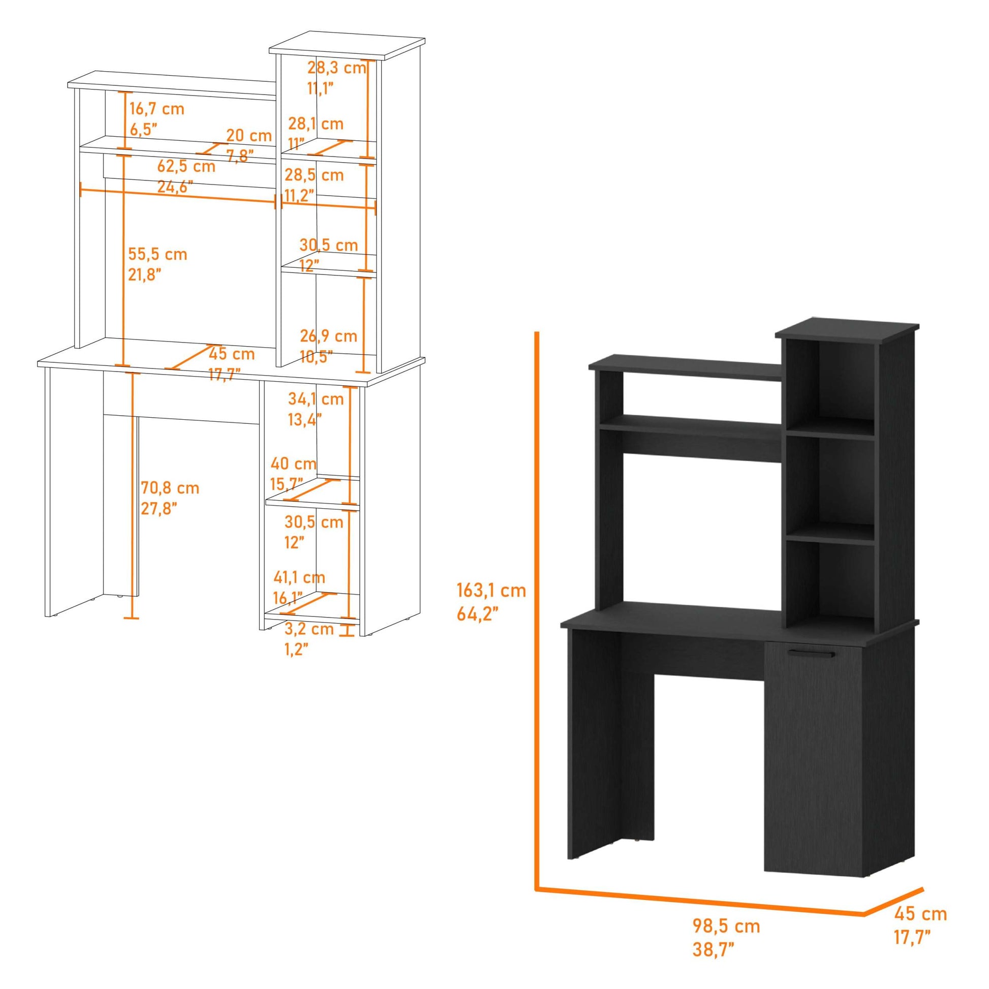 Rumford Computer Desk With Hutch And 3 Tier Storage Shelves Black Computer Desk Triangular Office Contemporary,Industrial,Modern Pine Rectangular Computer Tables Rectangular Mdf Engineered Wood