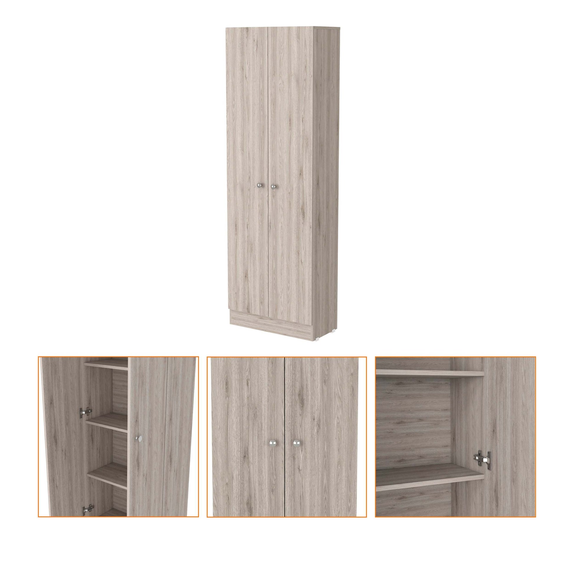 Virginia Double Door Storage Cabinet, Five Shelves Beige Mdf Engineered Wood