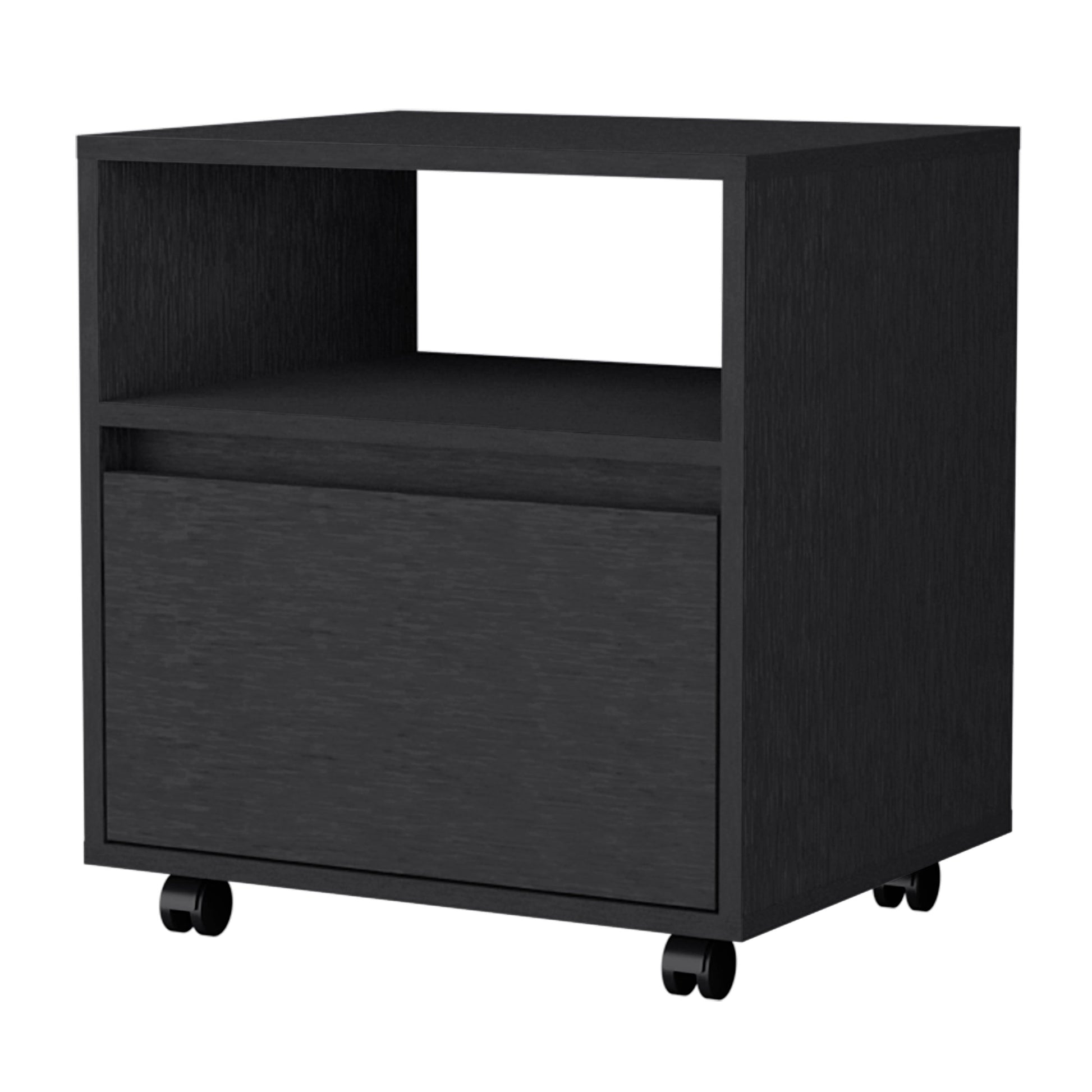 Duncan Nightstand, Top Open Shelf, 1 Drawer Black Mdf Engineered Wood