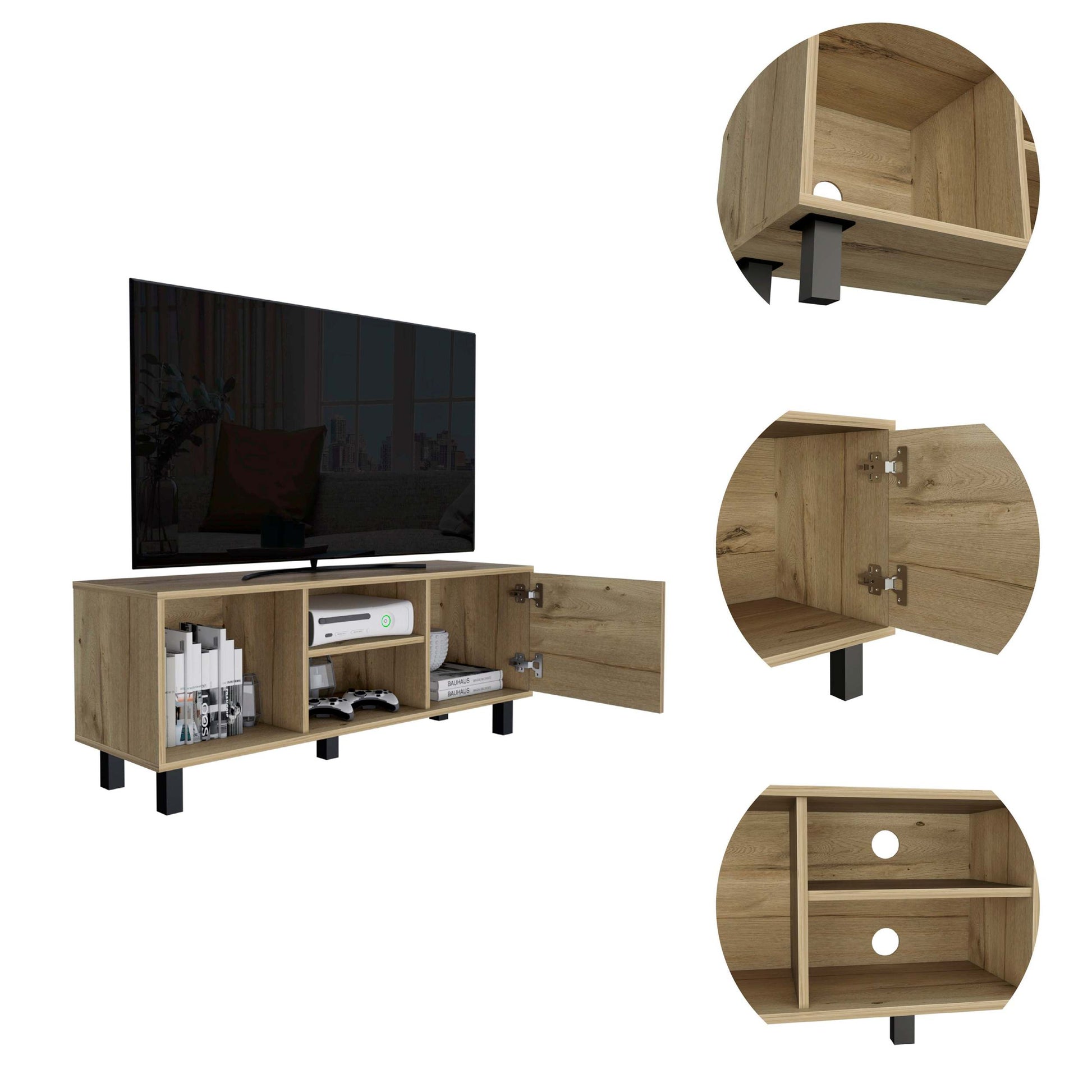 Rome Tv Stand For Tv S Up 43", Two Open Shelves, One Cabinet, One Big Open Shelf Beige Mdf Engineered Wood