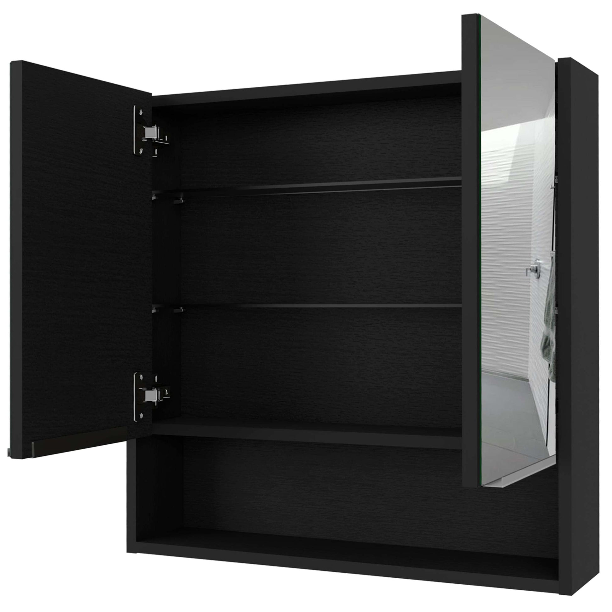 Ozark 24" Medicine Cabinet With Mirror, One Shelf Black 1 1 18 To 23 In 24 To 31 In Mirror Included Bathroom Wall Mounted Modern 5 10 Inches Melamine Engineered Wood