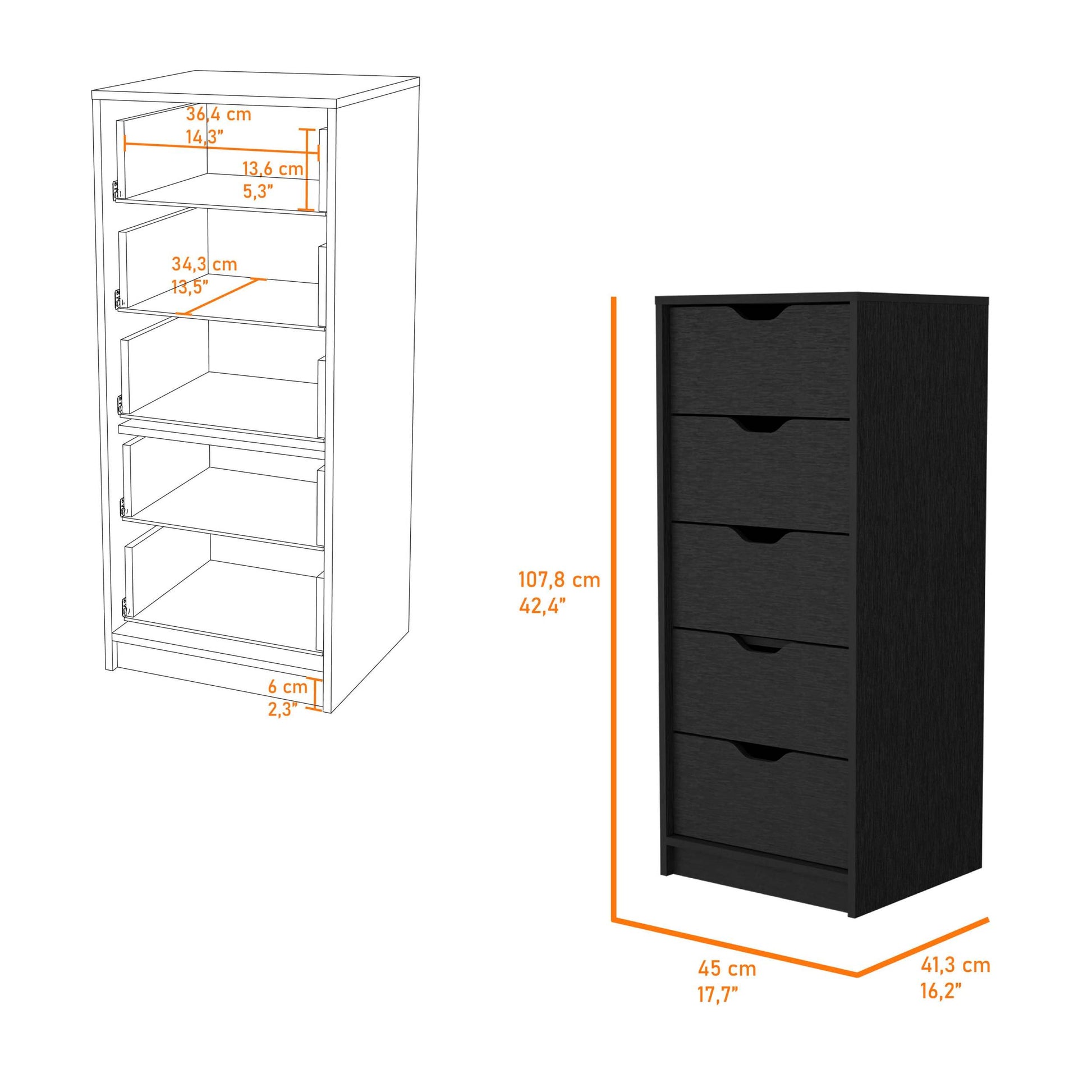 Dillon 5 Narrow Drawer Dresser, Tall Chest Of Drawers White Mdf Engineered Wood