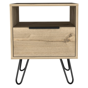 Vienna Nightstand, Shelves, Hairpin Legs Black Mdf Engineered Wood