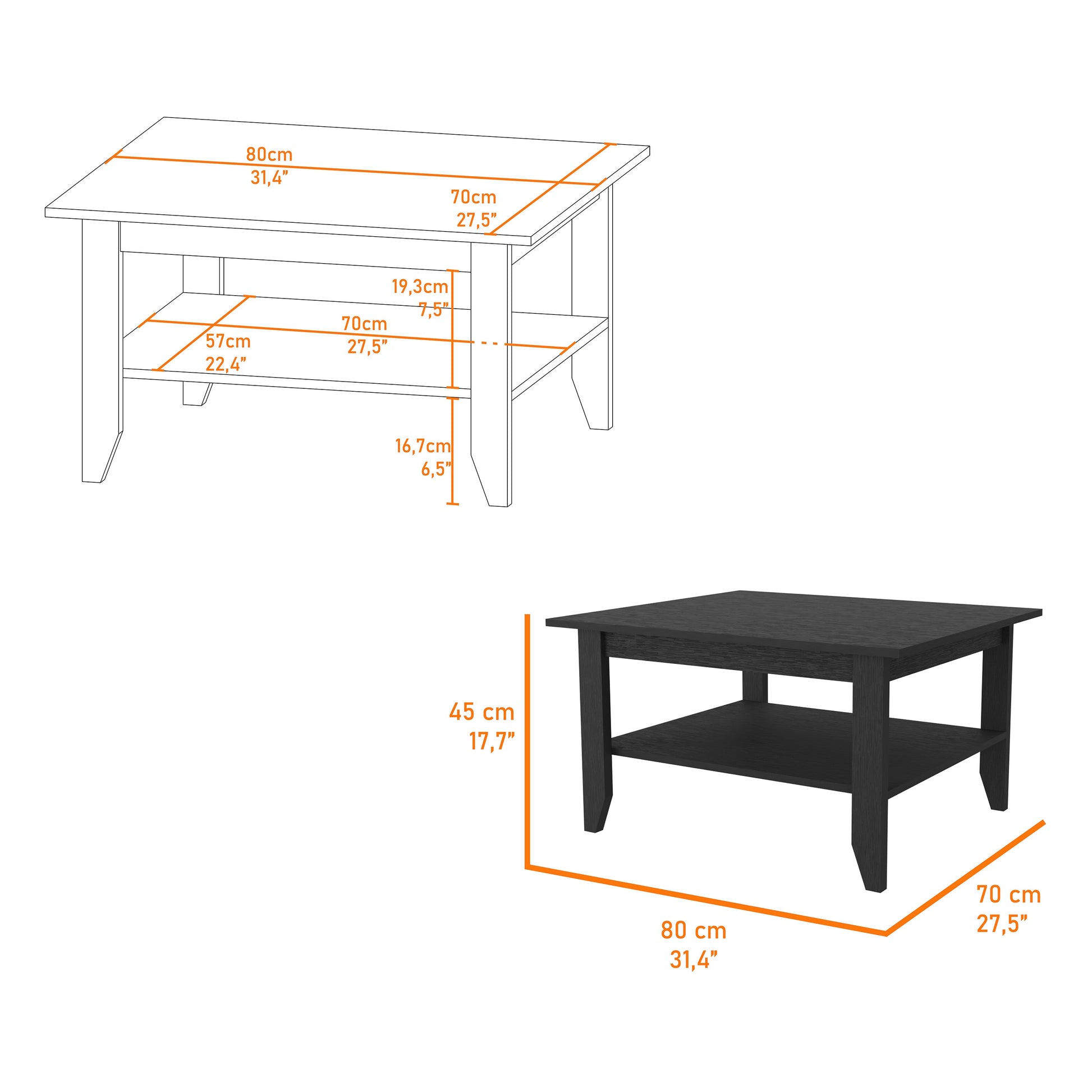 Oregon Coffee Table, Two Open Shelves, Four Legs Beige Mdf Engineered Wood