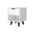 Carthage Nightstand With 1 Drawer, 1 Open Storage Shelf And Wooden Legs White 1 Drawer Bedroom Rectangle Modern Drawers Mdf Engineered Wood