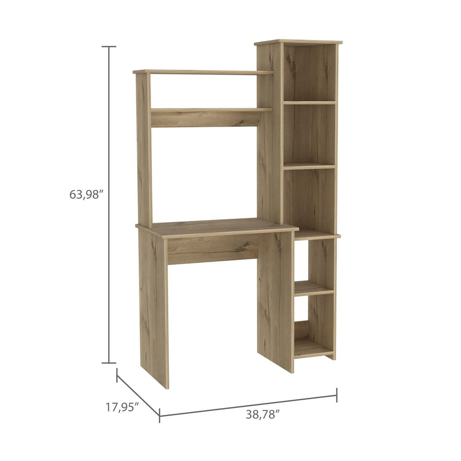 Nashville Writing Desk, Six Shelves Beige Computer Desk Office Contemporary Rectangular Bookcase Computer Tables Rectangular Melamine Engineered Wood