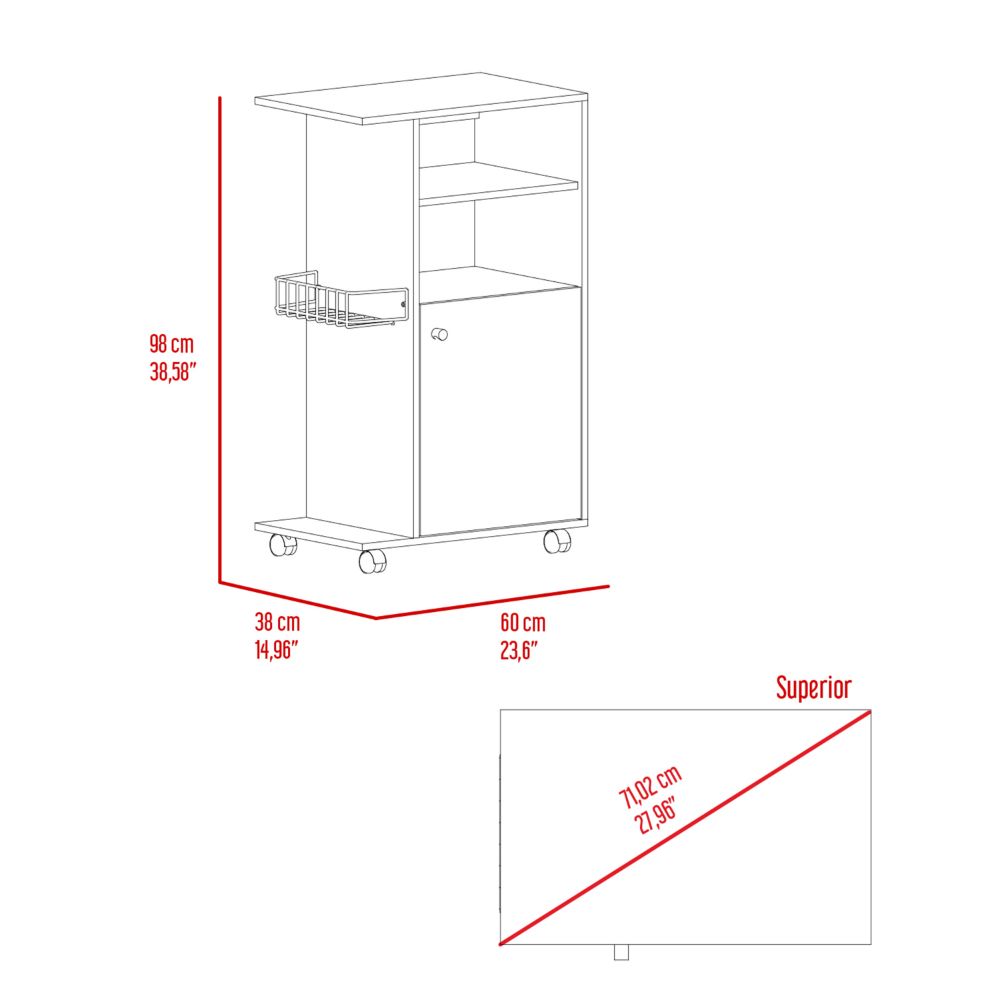 Columba Kitchen Cart, Single Door Cabinet, Four Caster Black Dining Room Modern Rectangular Stationary Kitchen Islands Mdf Engineered Wood Medium 40 55In