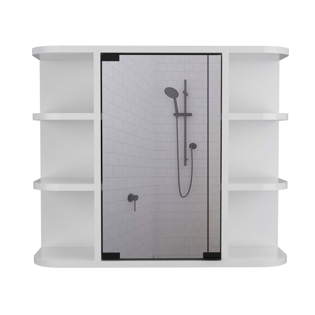 Valdez Medicine Cabinet With Six Shelves, Mirror Cabinet Black Mdf Engineered Wood