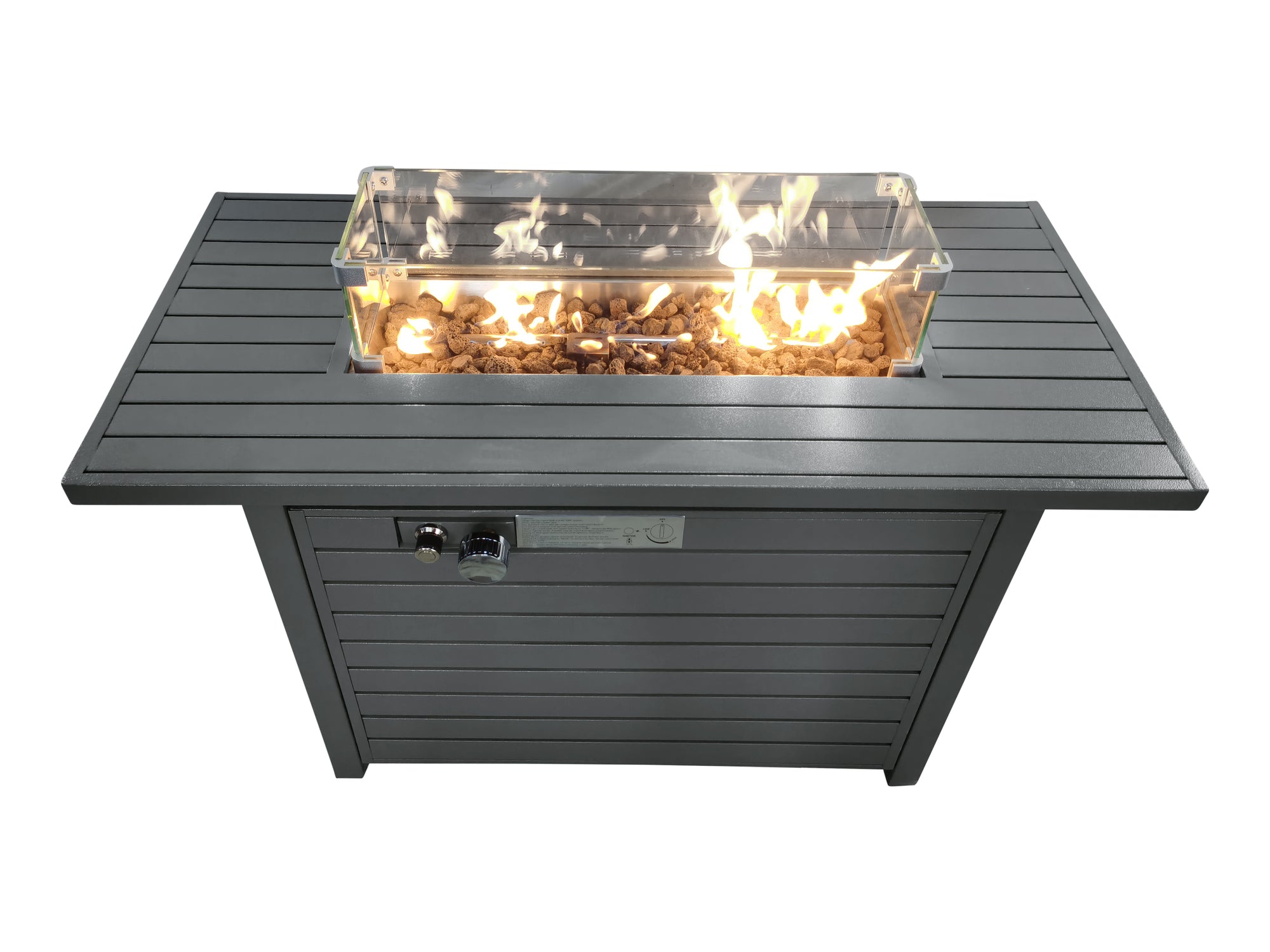 11'' H X 42'' L Steel Propane Outdoor Fire Pit Table With Lid Gray Garden & Outdoor Modern Stone Steel